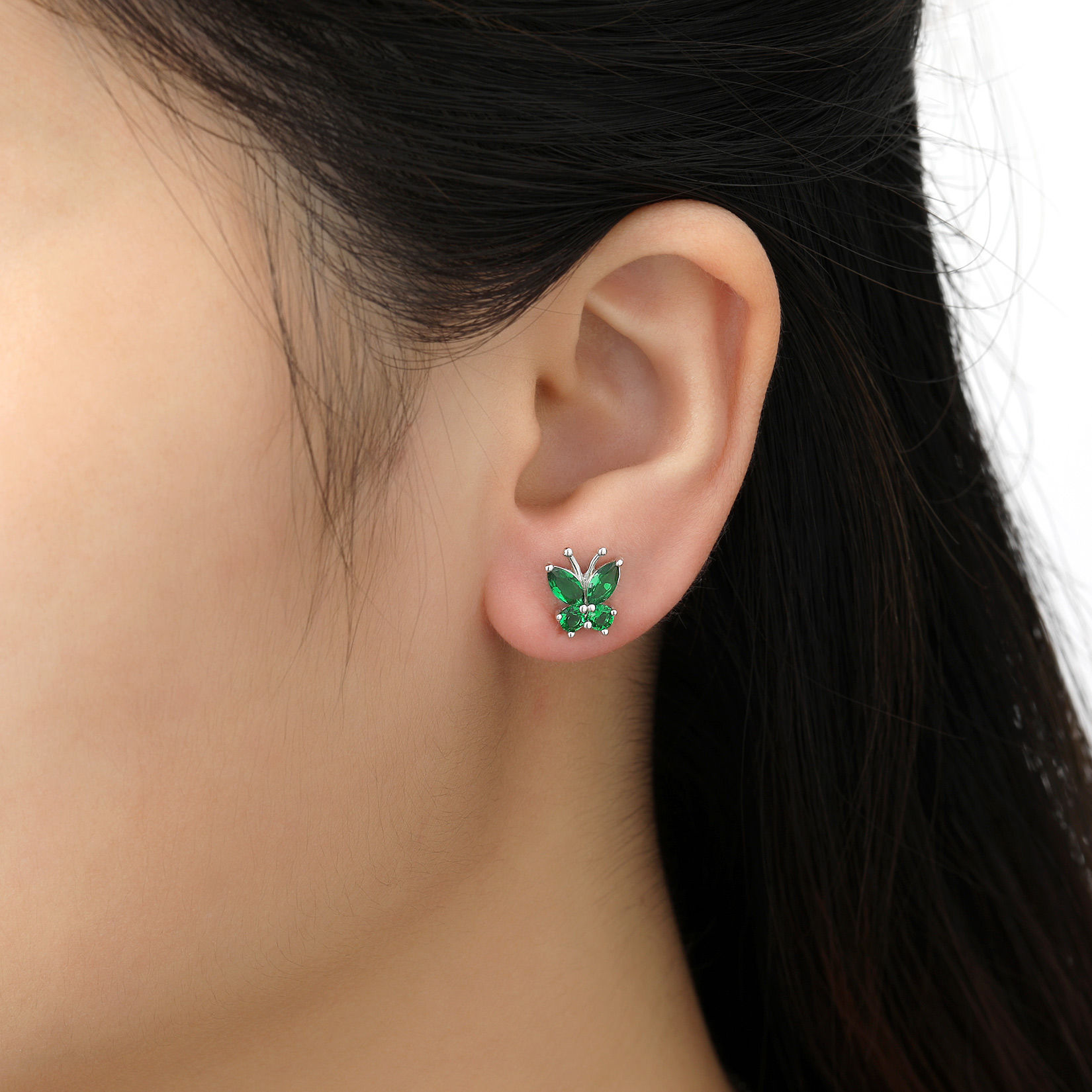 Sterling Silver Butterfly Birthstone Stud Earring for Women