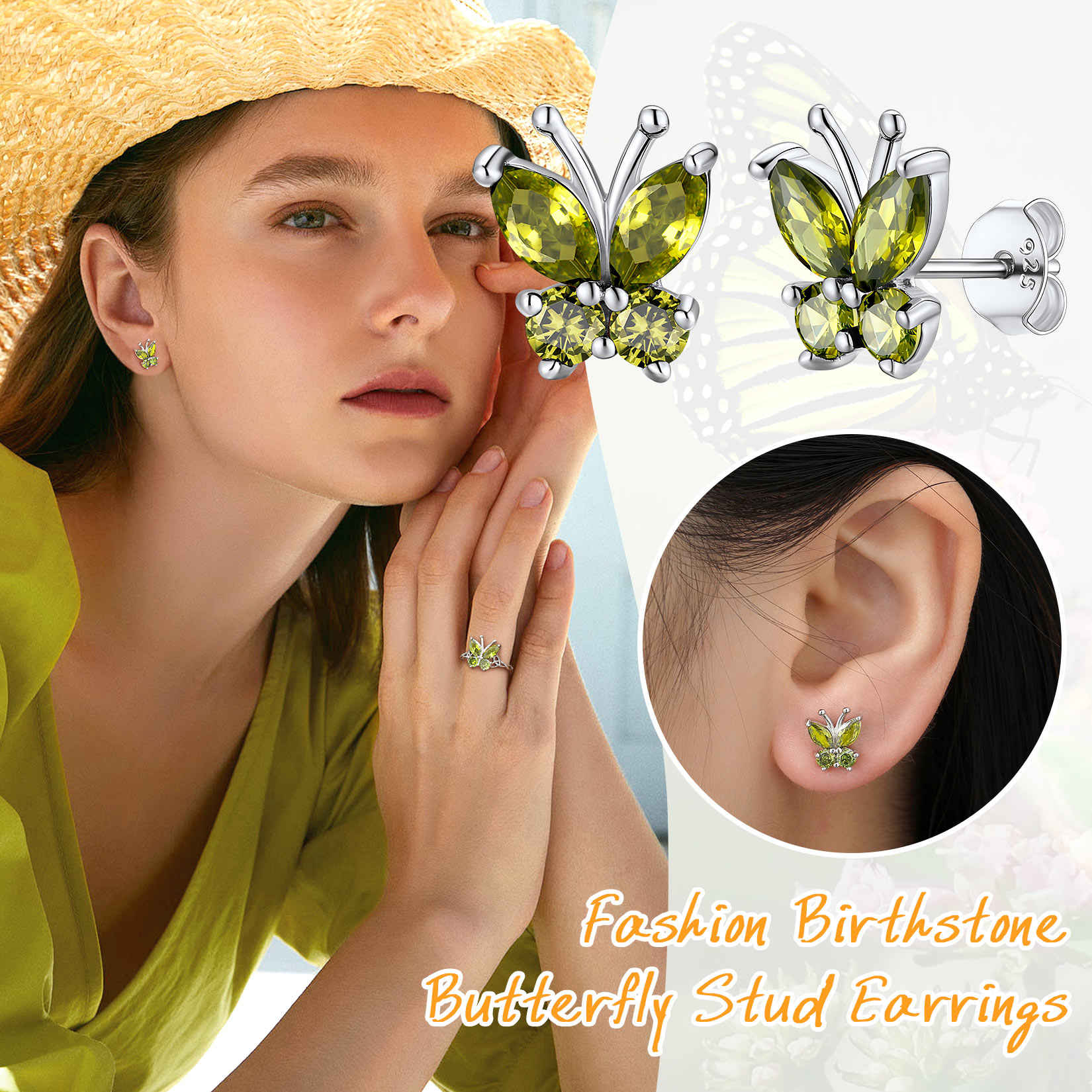 Sterling Silver Butterfly Birthstone Stud Earring