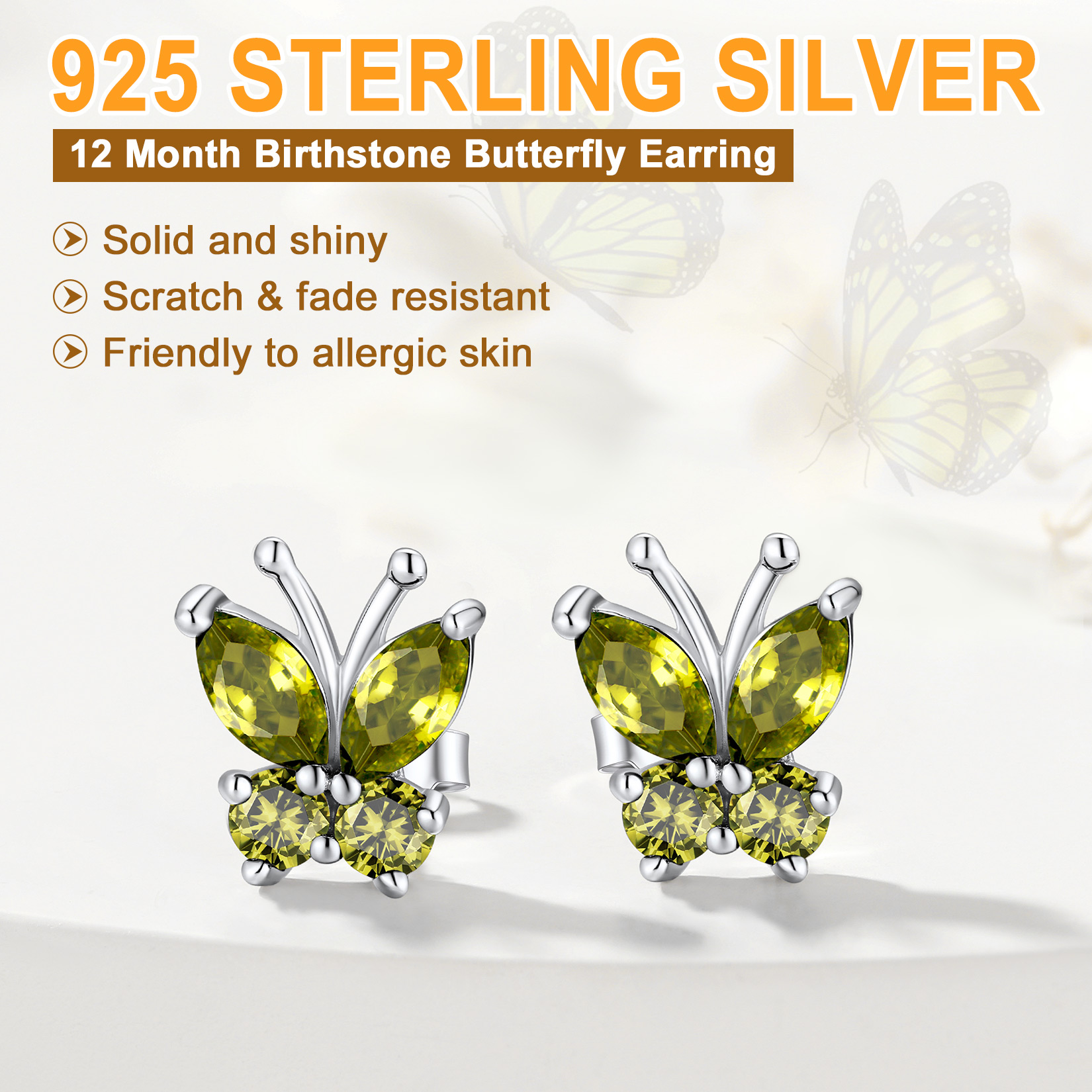 Sterling Silver Butterfly Birthstone Stud Earring