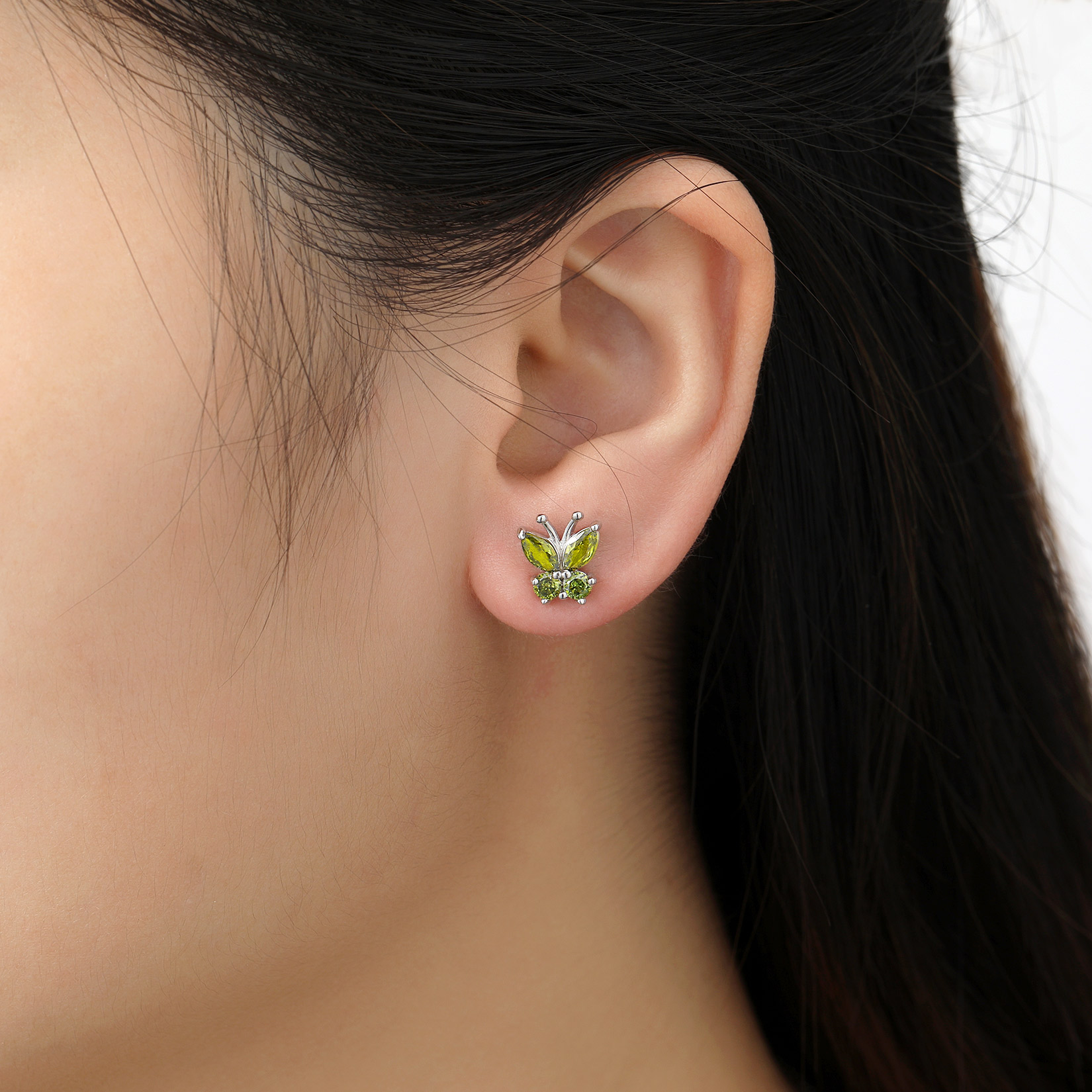 Sterling Silver Butterfly Birthstone Stud Earring for Women