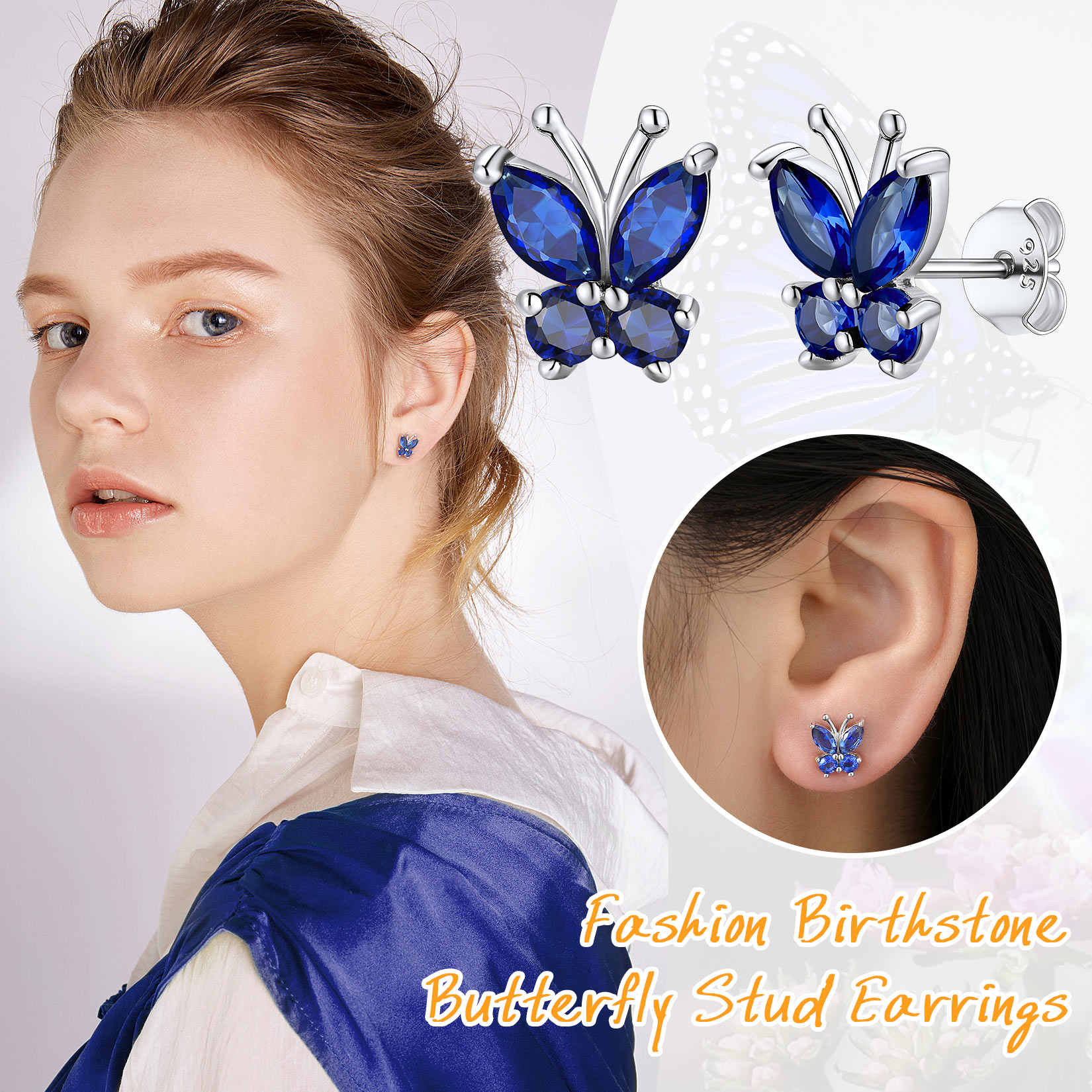 Sterling Silver Butterfly Birthstone Stud Earring