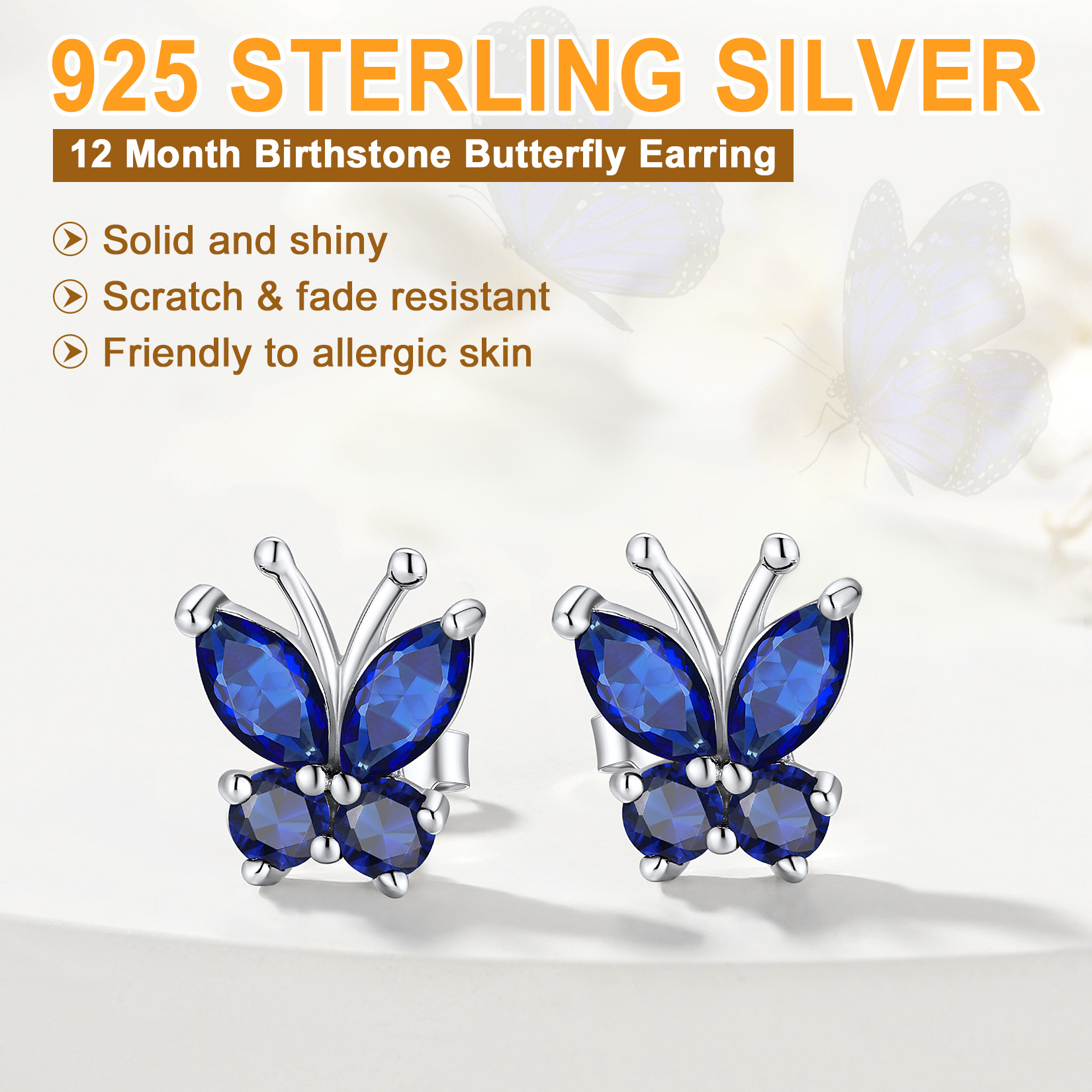 Sterling Silver Butterfly Birthstone Stud Earring