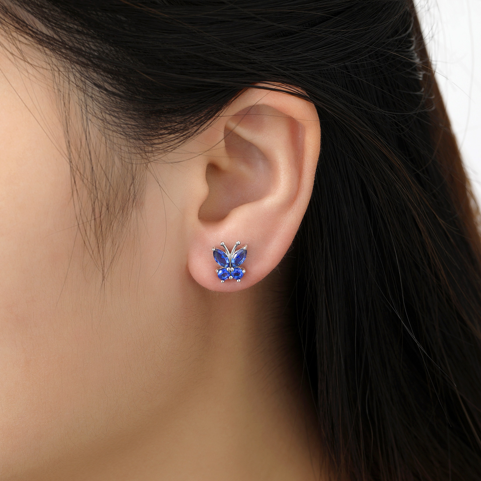 Sterling Silver Butterfly Birthstone Stud Earring for Women