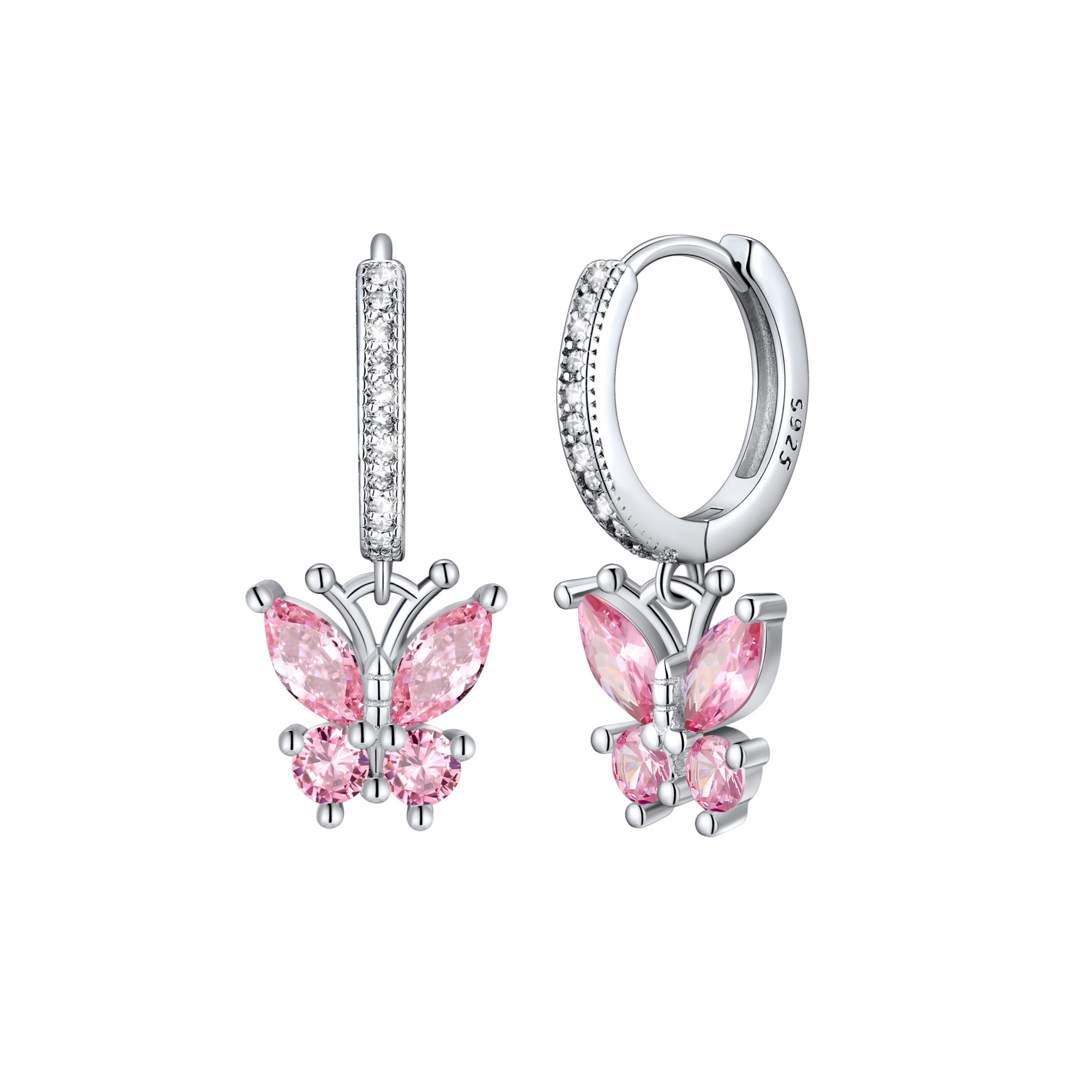 Hypoallergenic Butterfly Birthstone Hoop Dangle Earrings 