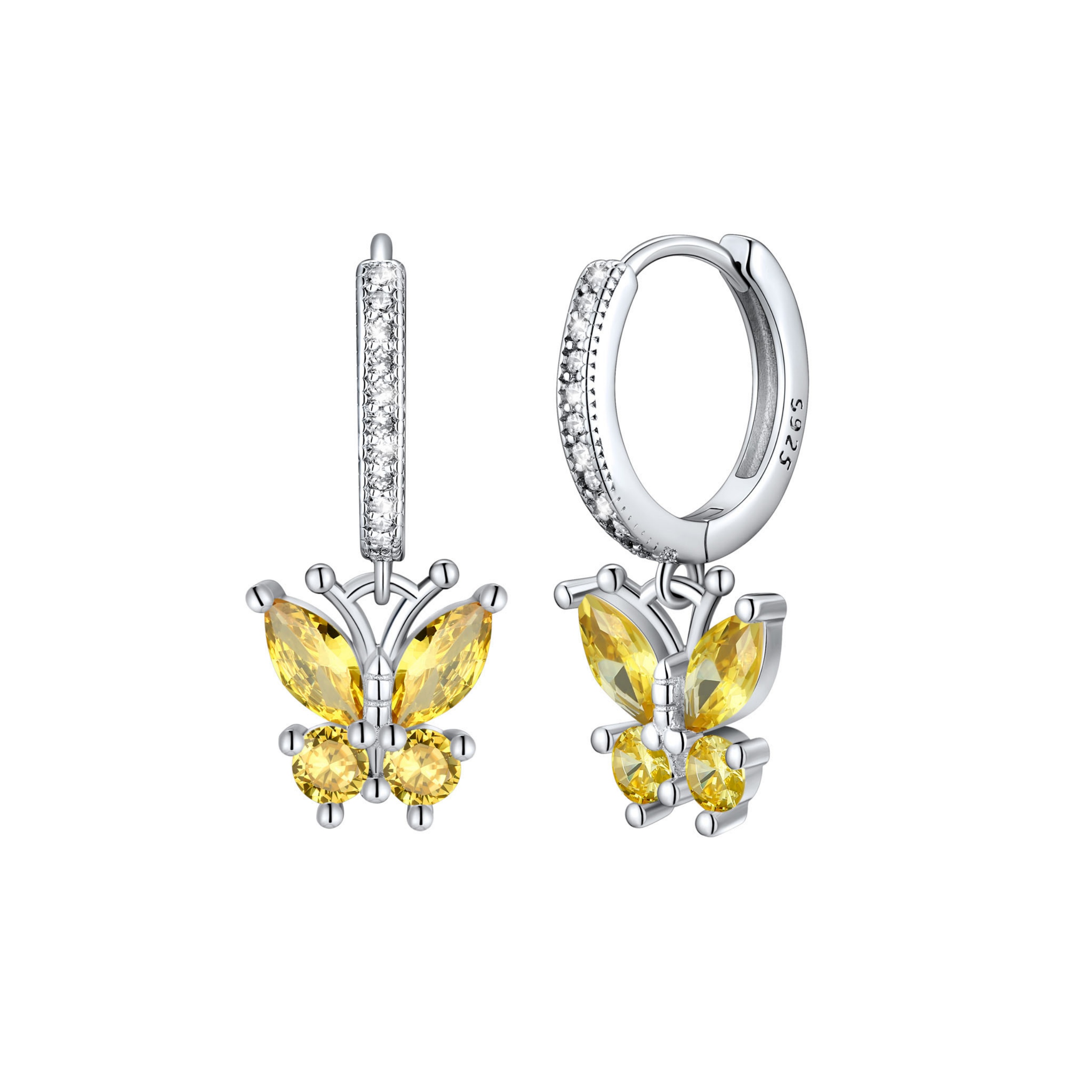 Hypoallergenic Butterfly Birthstone Hoop Dangle Earrings 