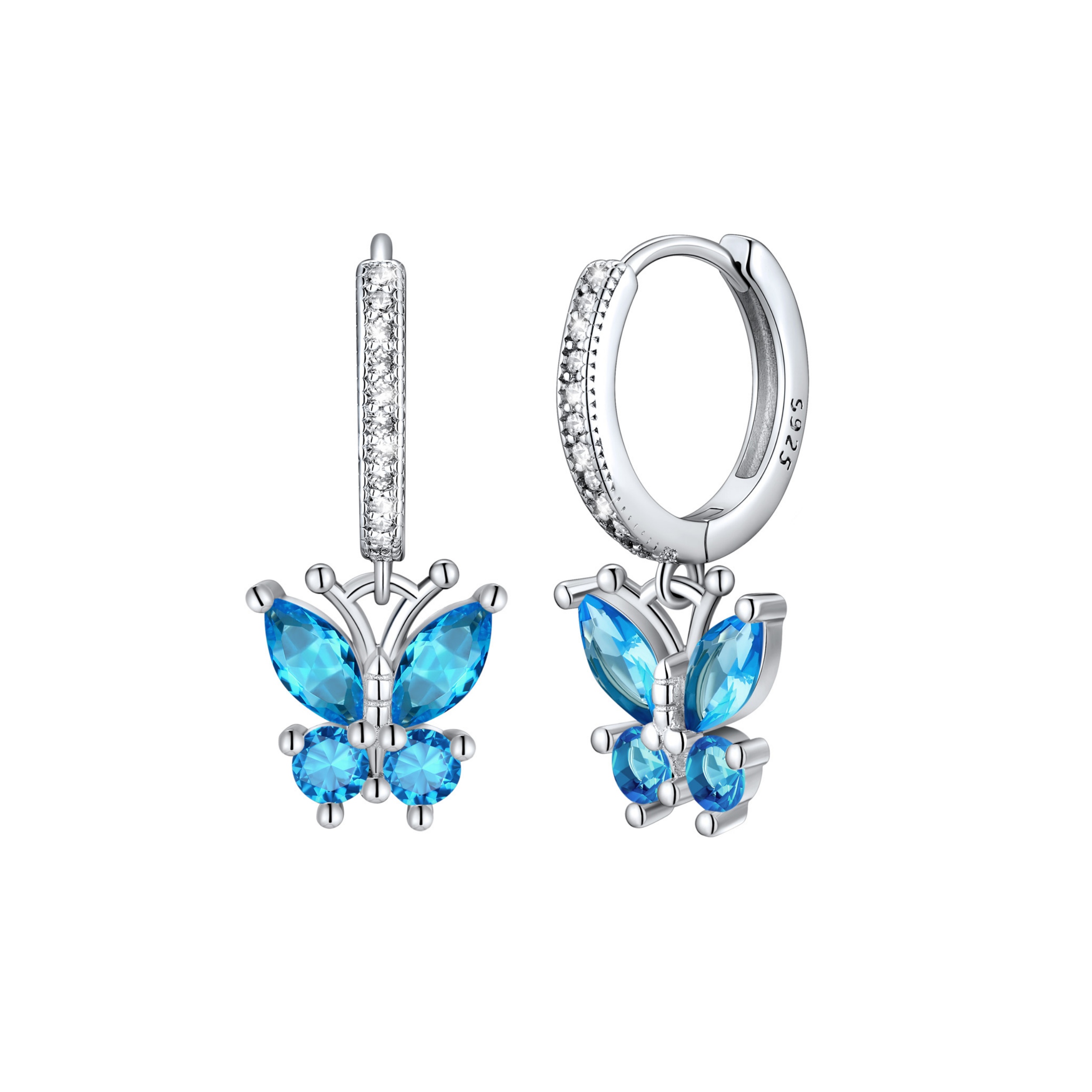 Hypoallergenic Butterfly Birthstone Hoop Dangle Earrings 