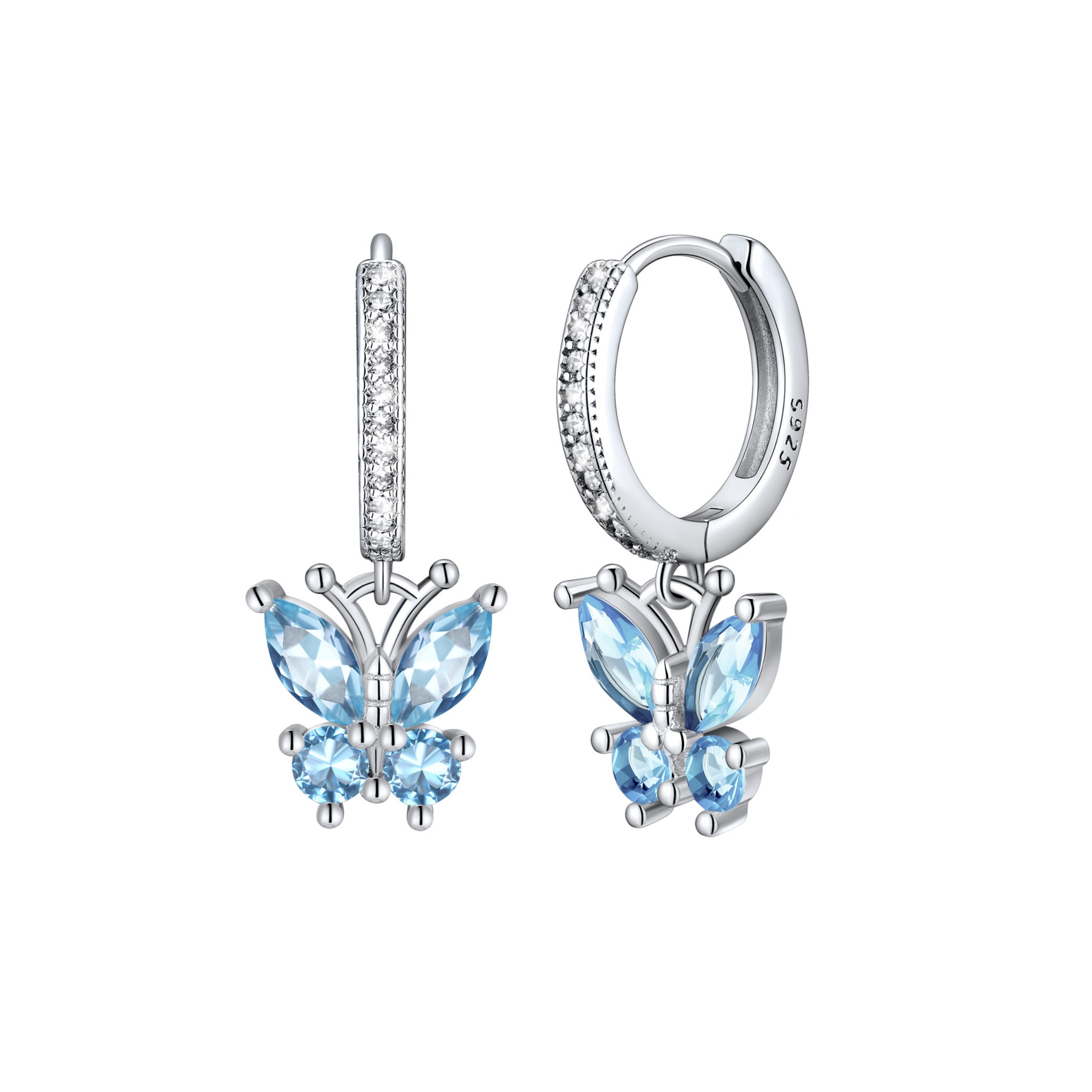 Hypoallergenic Butterfly Birthstone Hoop Dangle Earrings 