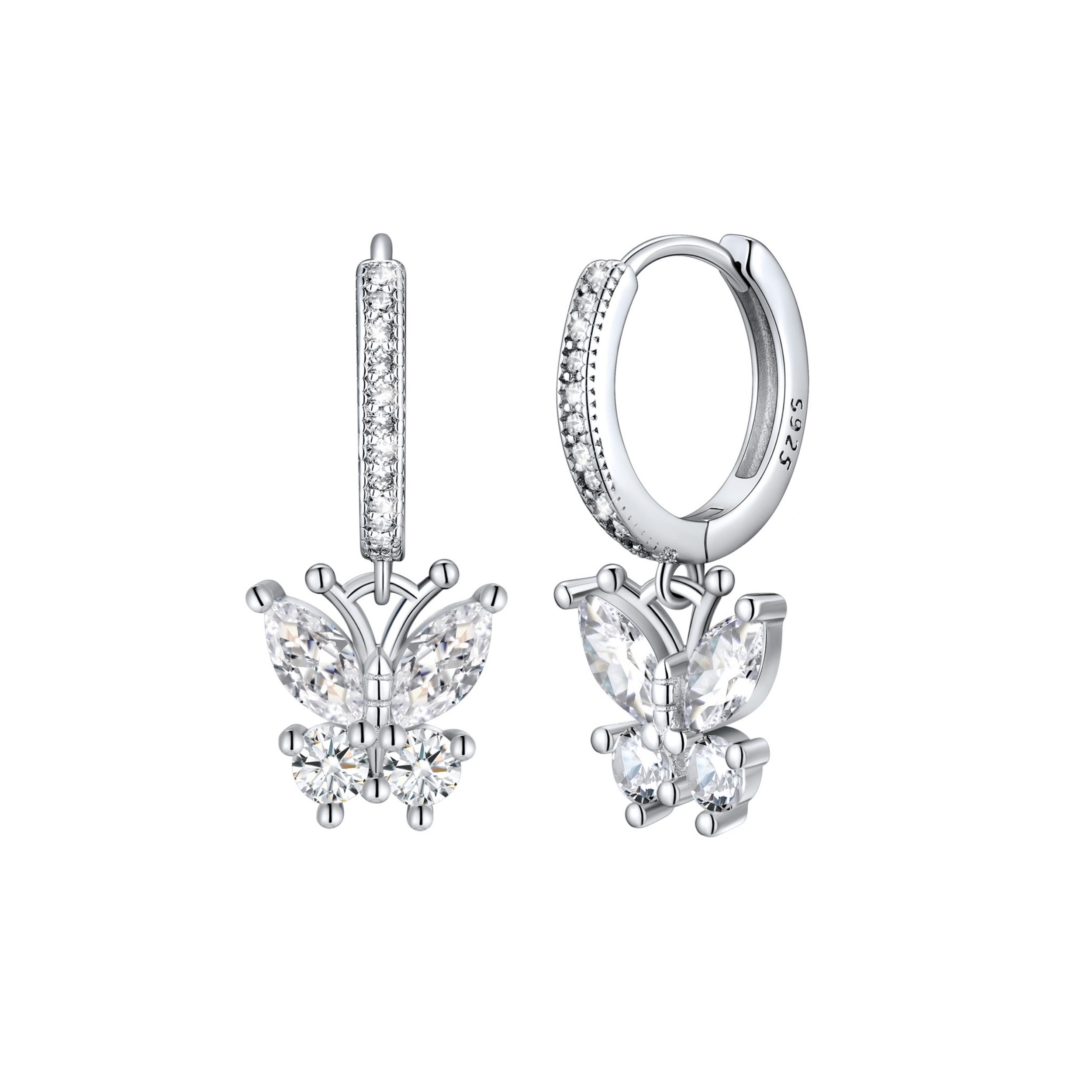 Hypoallergenic Butterfly Birthstone Hoop Dangle Earrings 