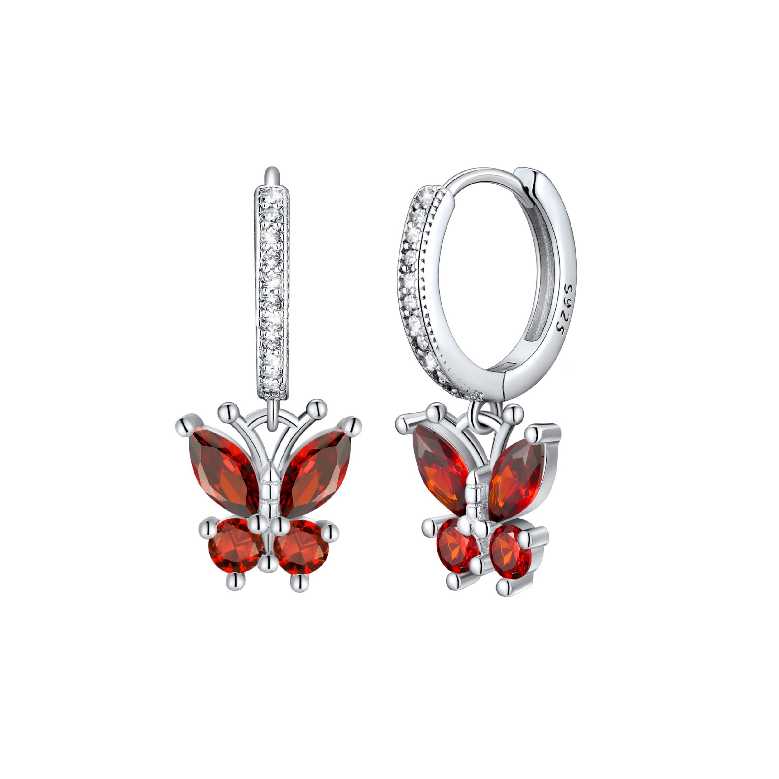 Hypoallergenic Butterfly Birthstone Hoop Dangle Earrings 