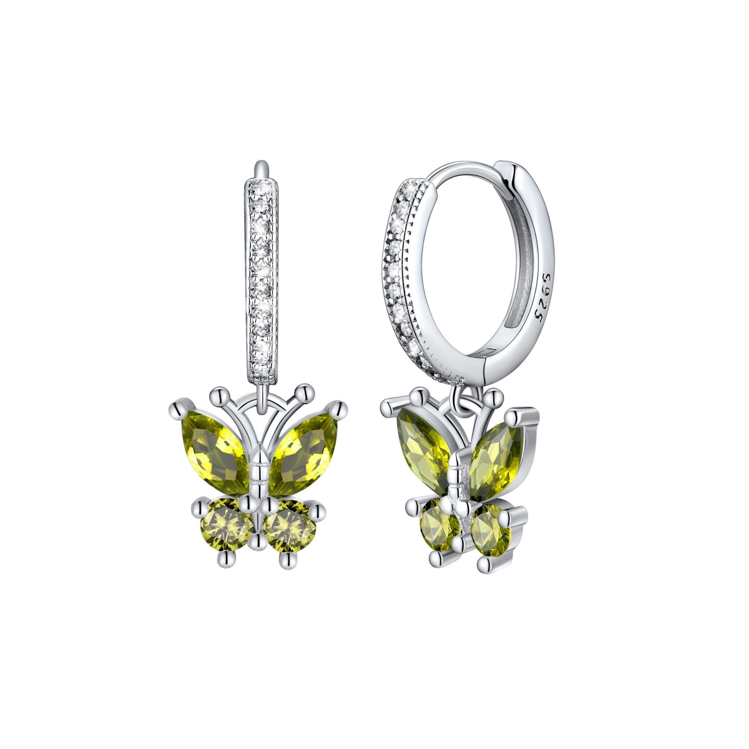 Hypoallergenic Butterfly Birthstone Hoop Dangle Earrings 