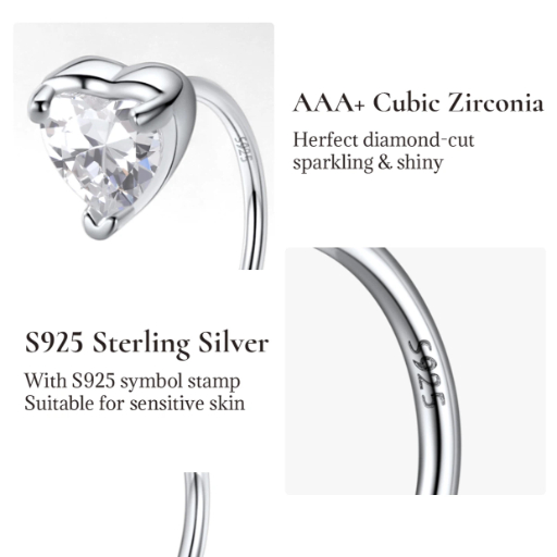 Sterling Silver Heart Huggie Earrings for Women