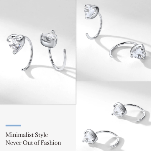 Sterling Silver Heart Huggie Earrings for Women