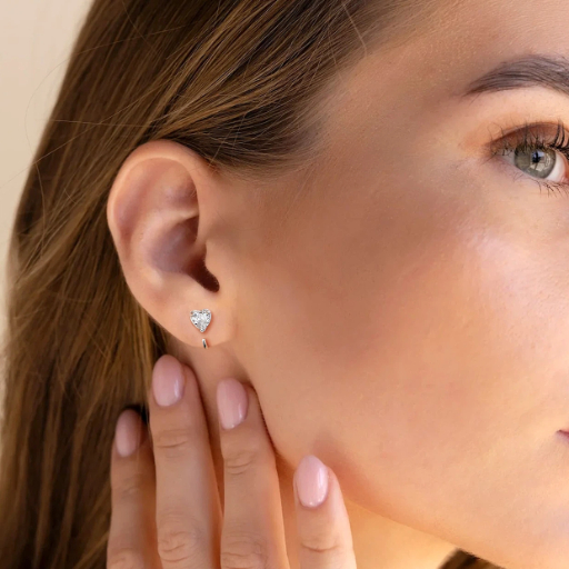 Sterling Silver Heart Huggie Earrings for Women