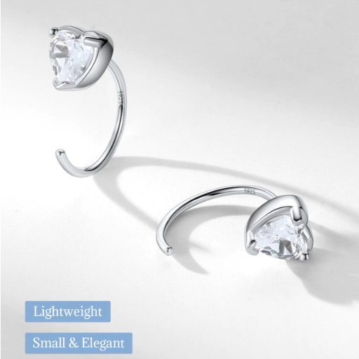 Sterling Silver Heart Huggie Earrings for Women