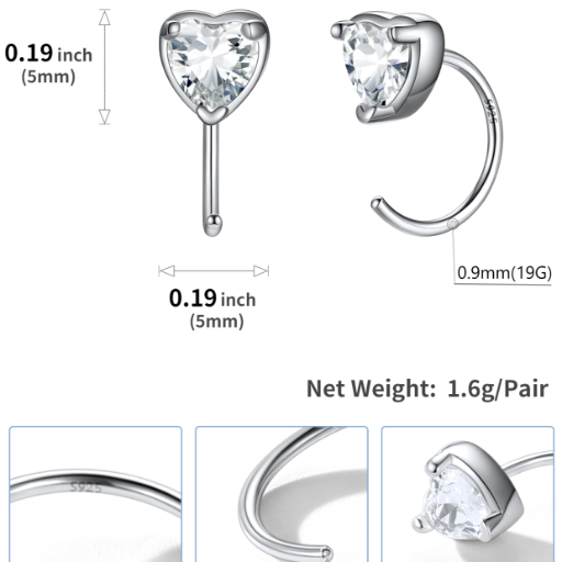Sterling Silver Heart Huggie Earrings for Women