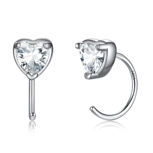 Sterling Silver Heart Huggie Earrings for Women