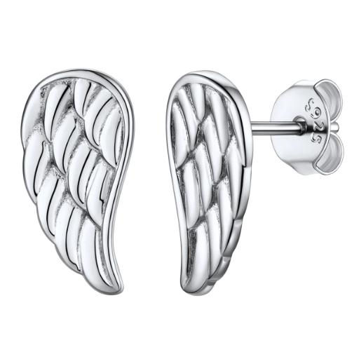Sterling Silver Angel Wing Stud Earrings for Women