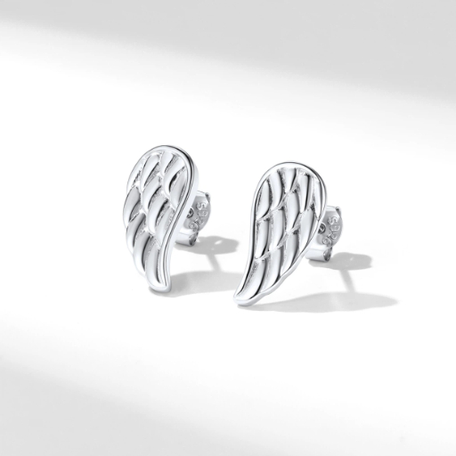 Sterling Silver Angel Wing Stud Earrings for Women