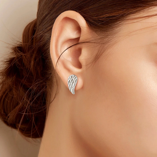 Sterling Silver Angel Wing Stud Earrings for Women