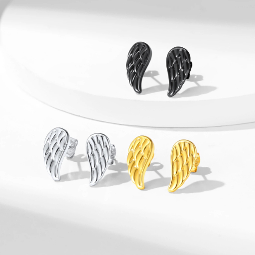 Sterling Silver Angel Wing Stud Earrings for Women