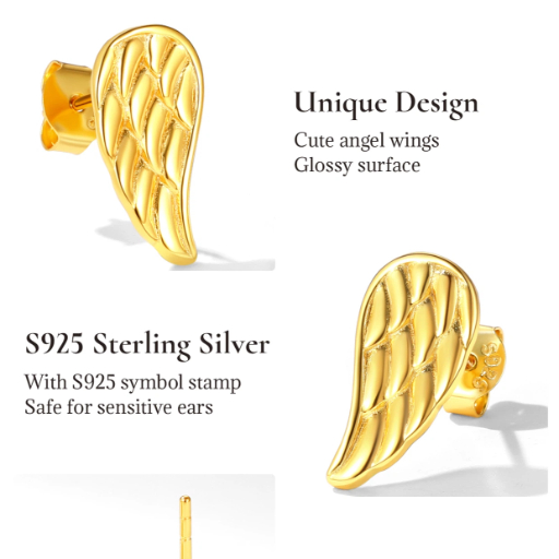 Sterling Silver Angel Wing Stud Earrings for Women