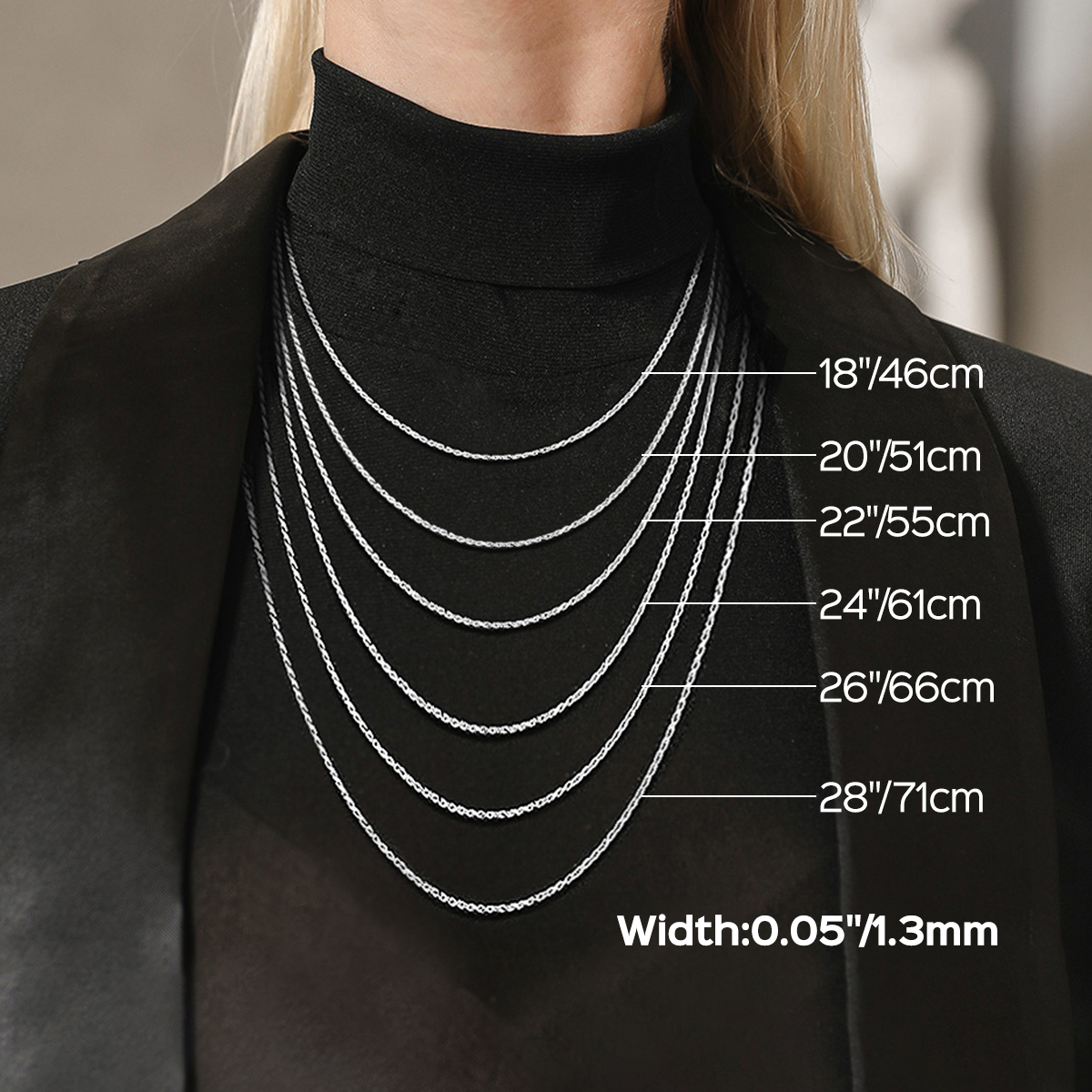 Sterling Silver 1.3mm Rope Chain Necklace for Women