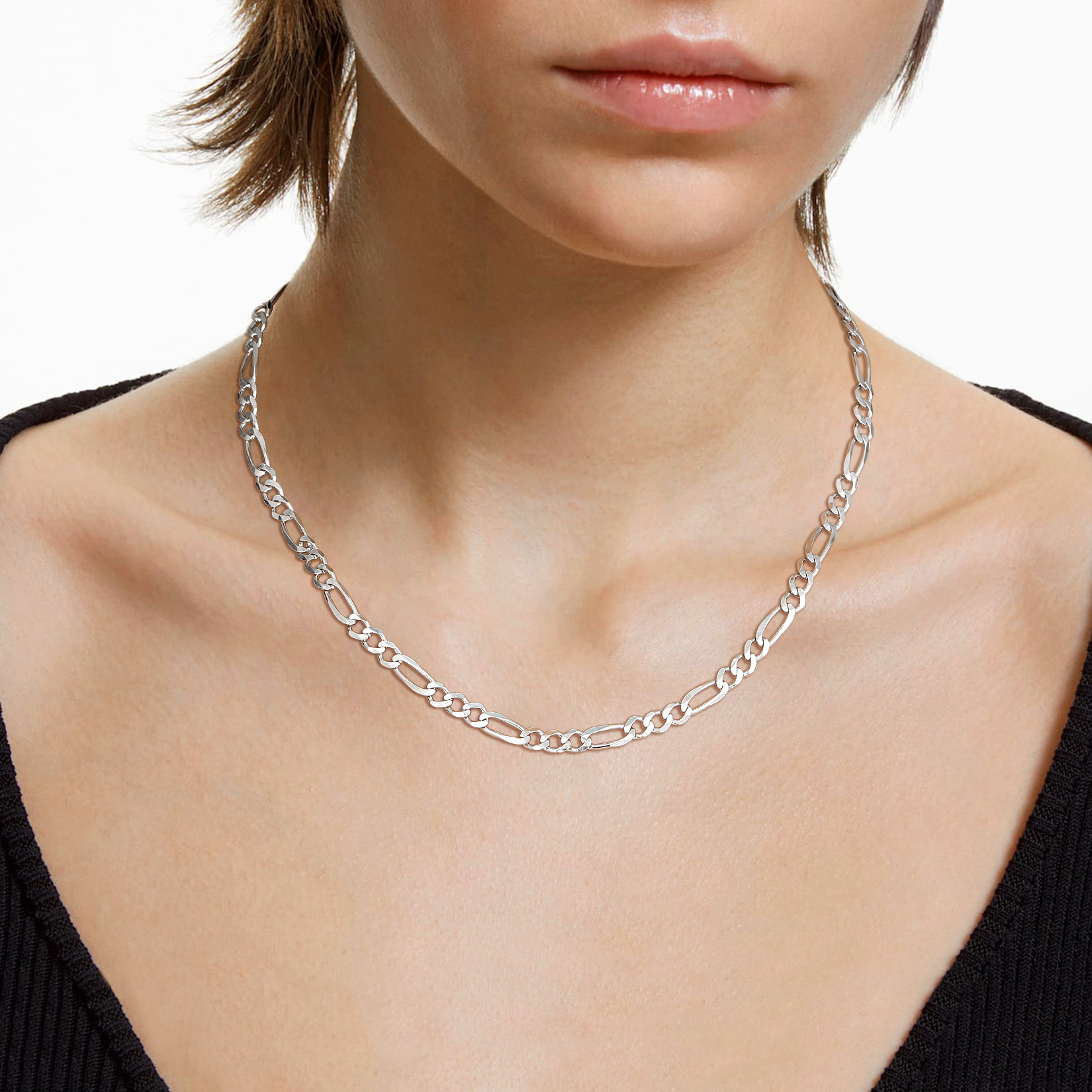  3mm-5mm Silver Figaro Chain Necklace For Women