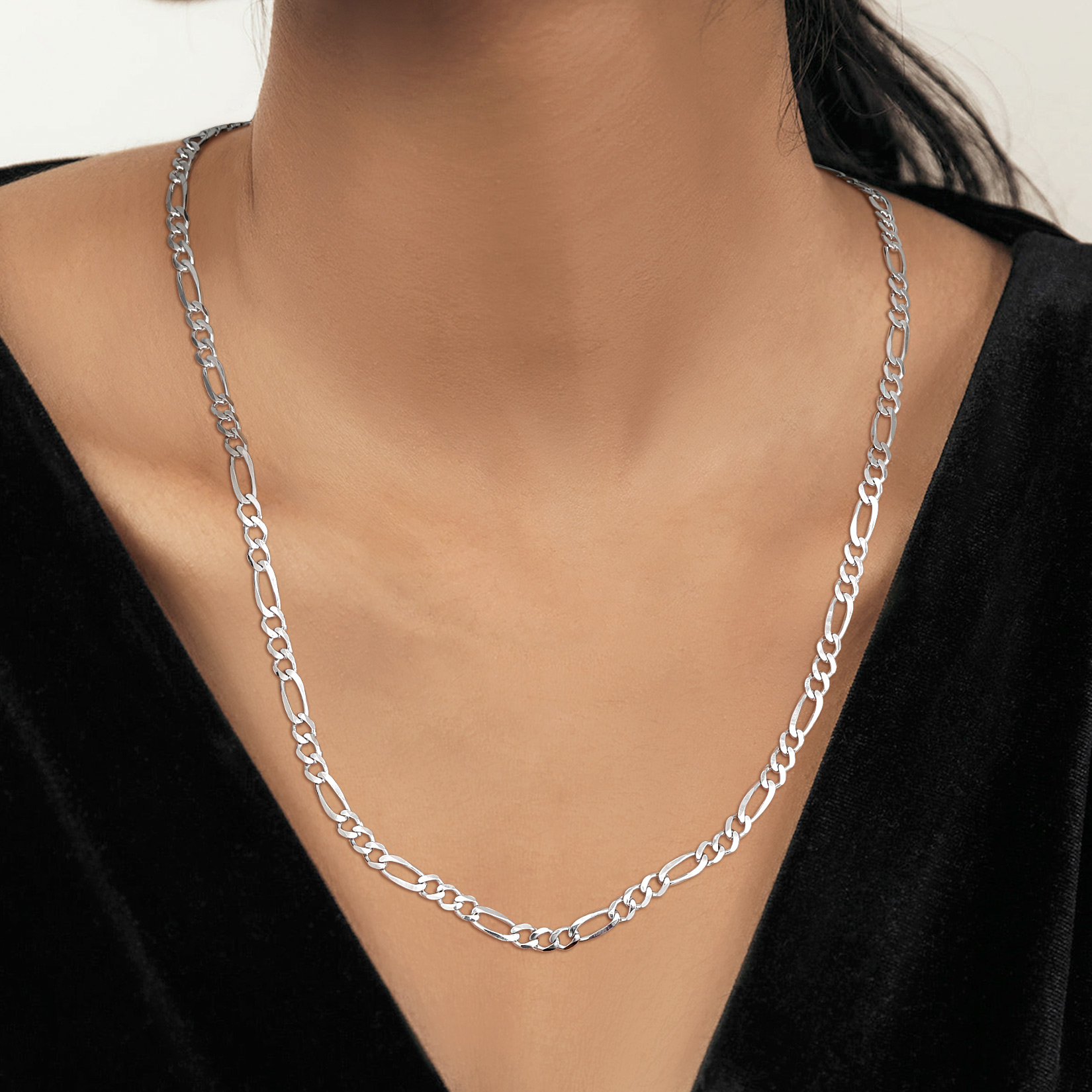  3mm-5mm Silver Figaro Chain Necklace For Women