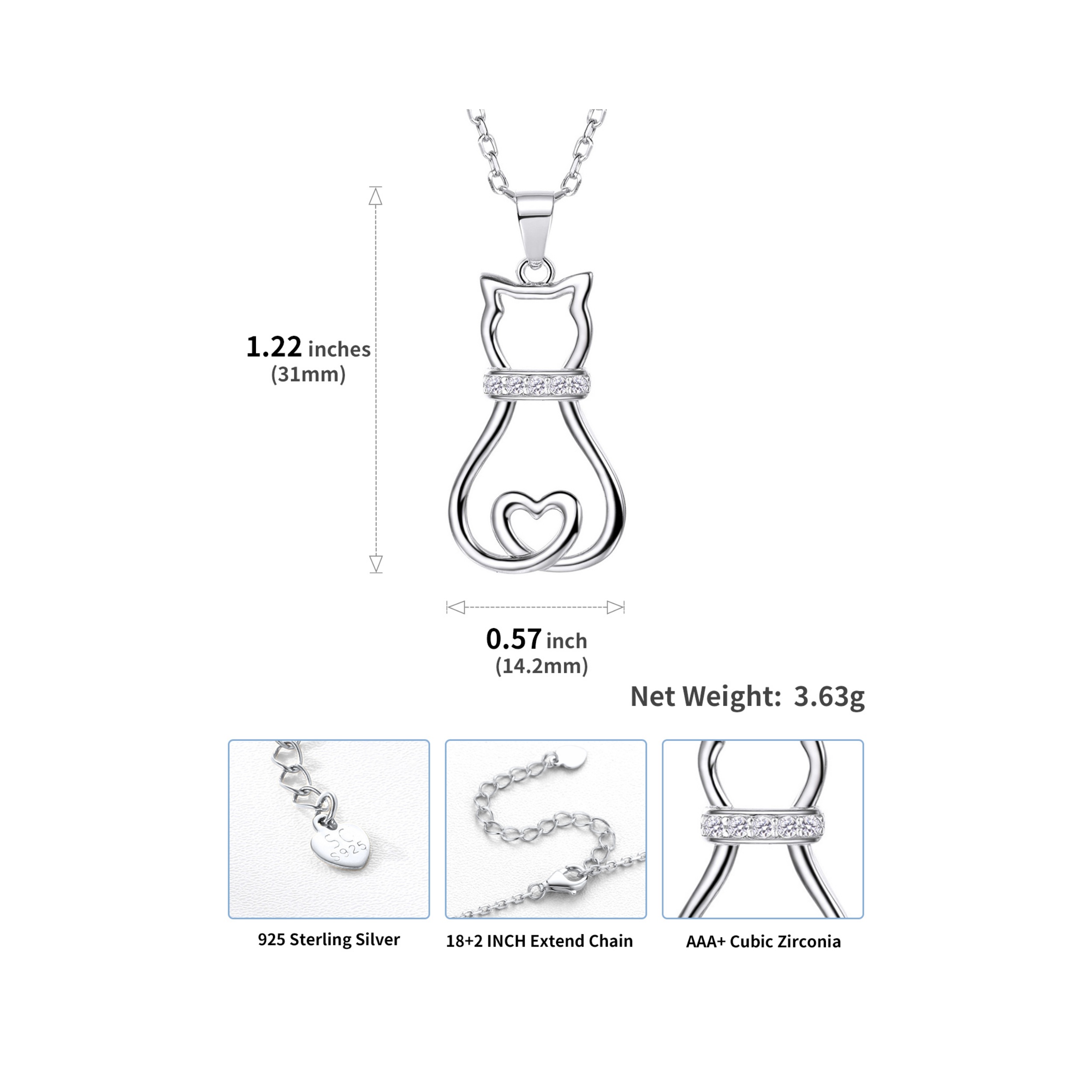 Cat Pendant Necklaces for Cat Lovers Details: Dimensions, Hypoallergenic, Lobster-Claw-Clasps