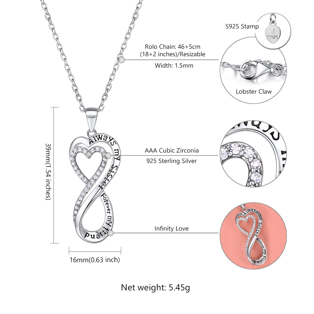 Sterling Silver Infinity Heart Pendant Necklace for Her