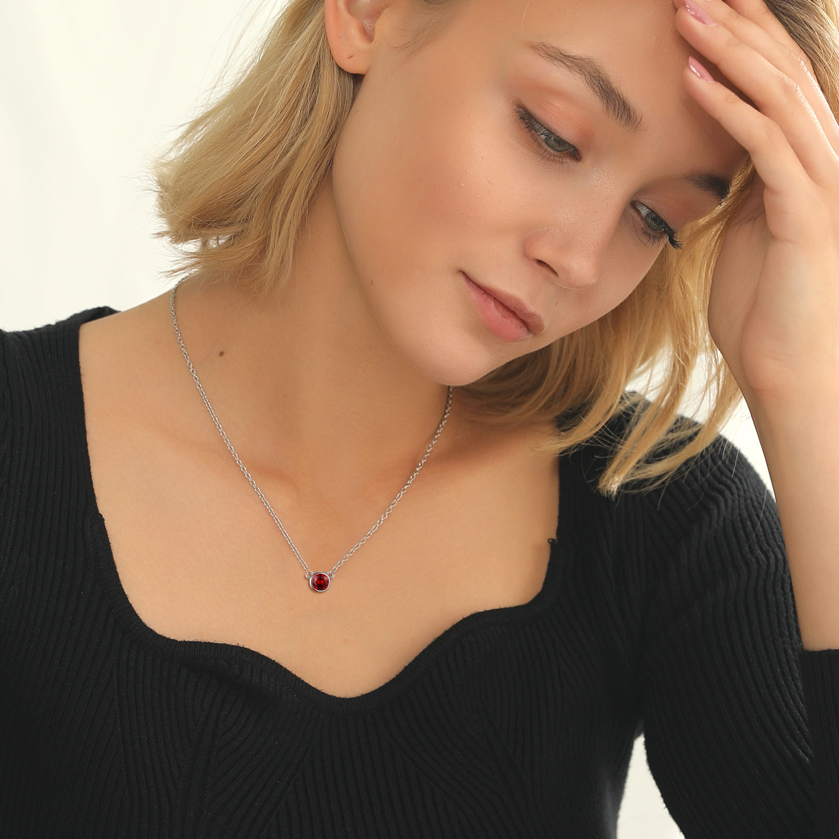 Halo Round Gem Birthstone Necklace for Women, Ladies, Mother, Friends, girlfriend