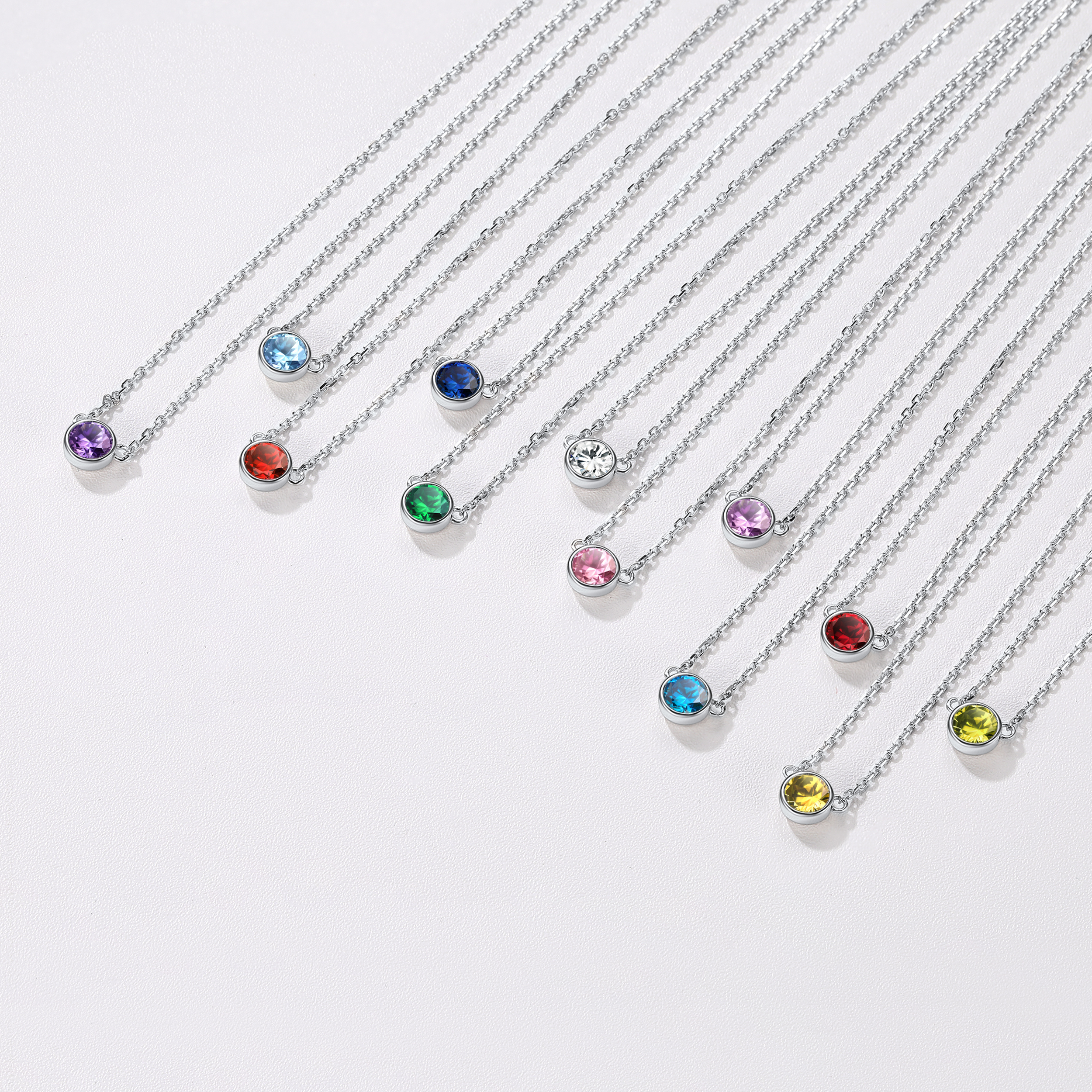Halo Round Gem Birthstone Necklace in Different Month Colors