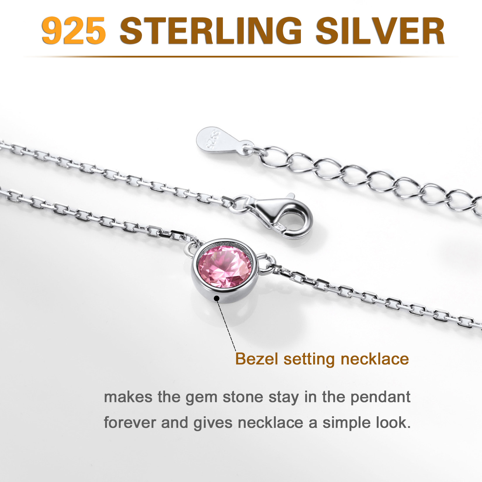 Sterling Silver ChicSilver Halo Round Gem Birthstone Necklace