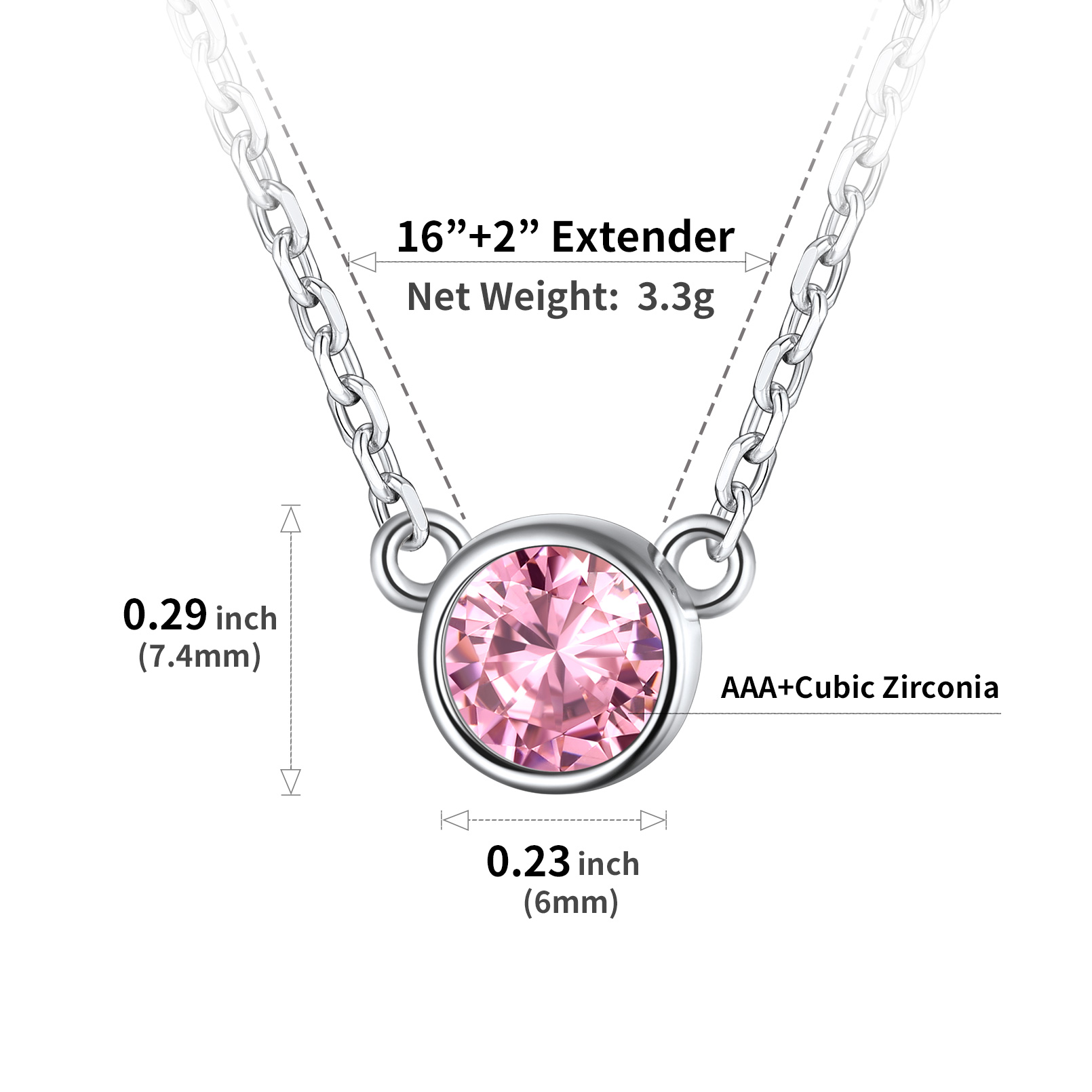 Sterling Silver ChicSilver Halo Round Gem Birthstone Necklace Details: Dimensions, Hypoallergenic, Lobster-Claw-Clasps