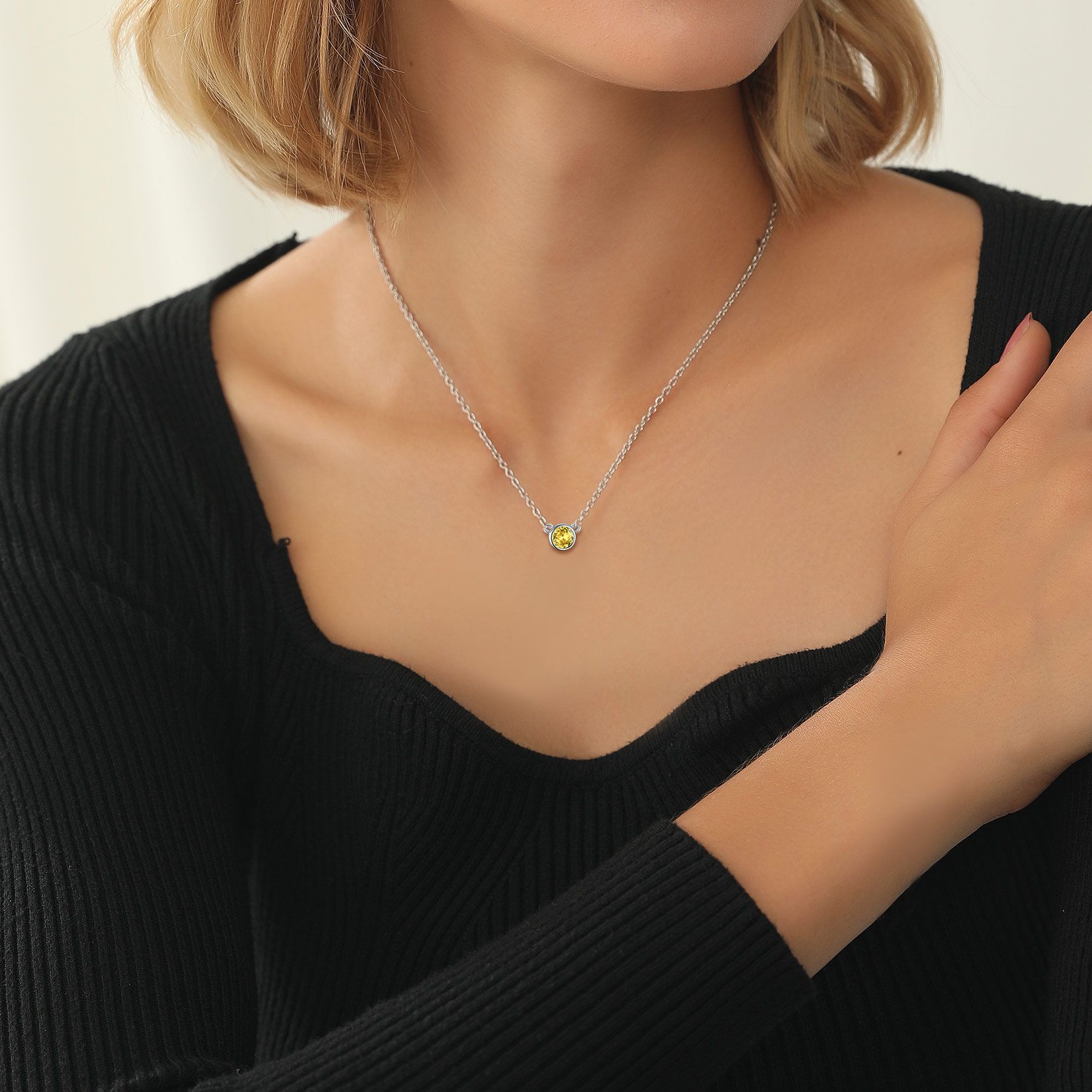 Halo Round Gem Birthstone Necklace for Women, Ladies, Mother, Friends, girlfriend