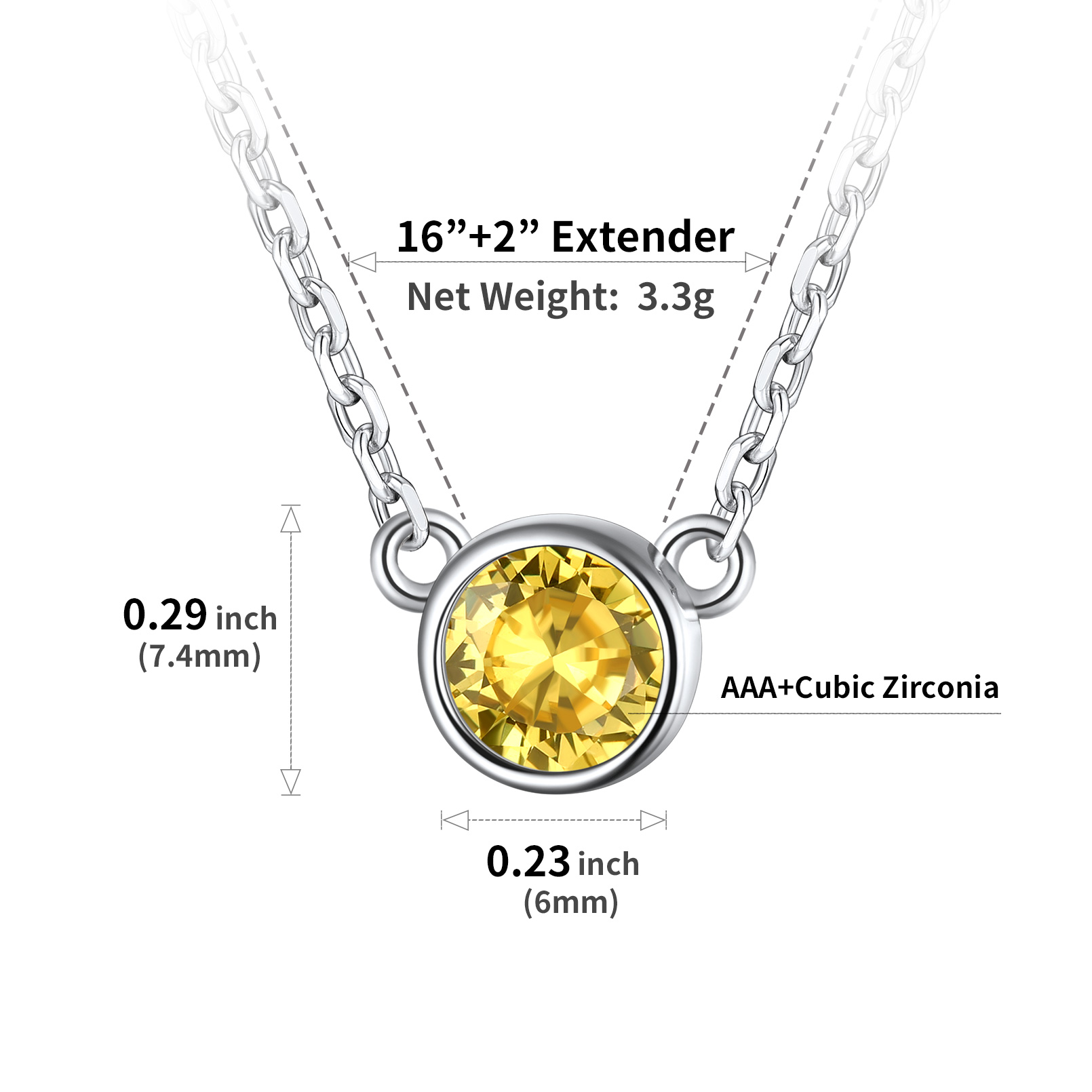 Sterling Silver ChicSilver Halo Round Gem Birthstone Necklace Details: Dimensions, Hypoallergenic, Lobster-Claw-Clasps