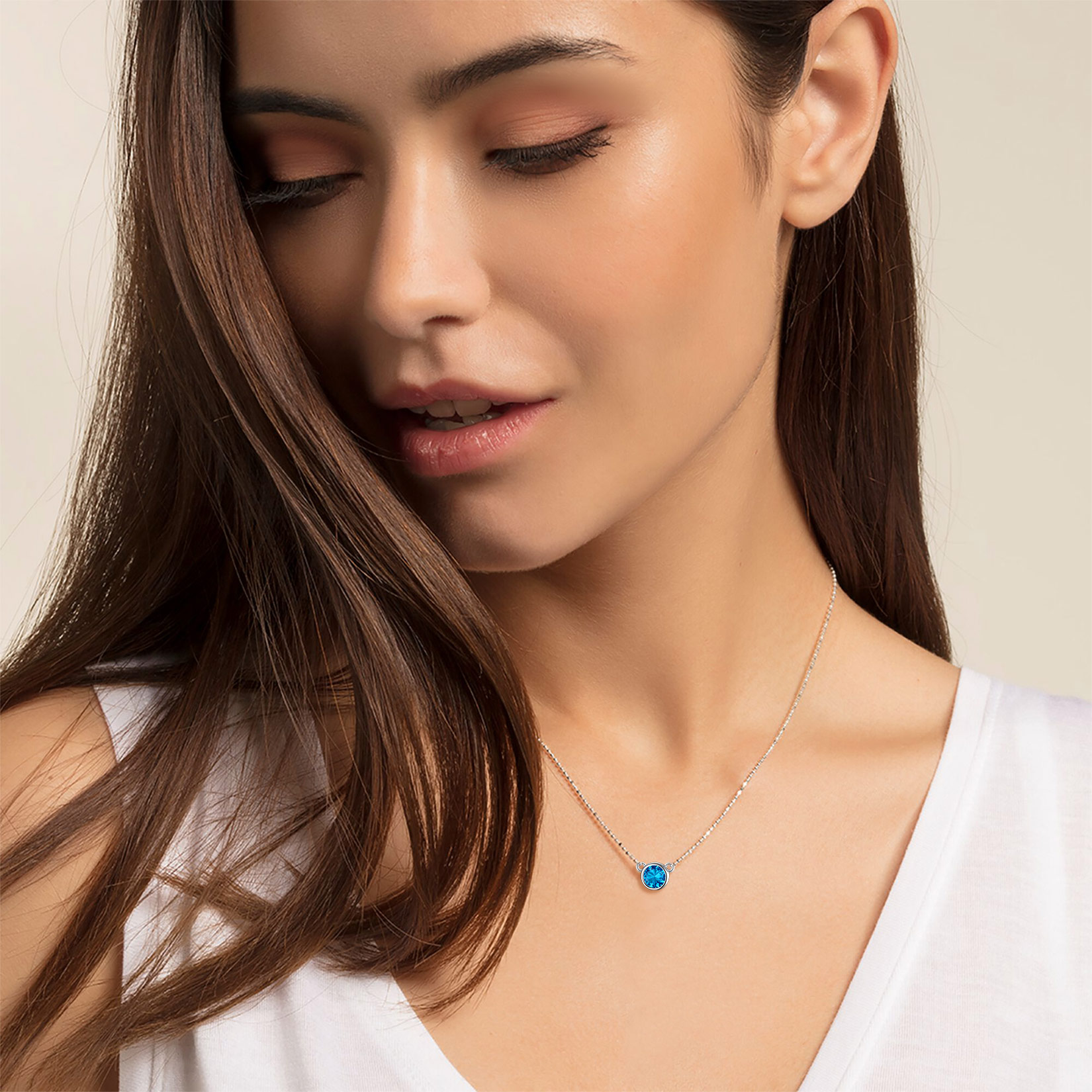 Halo Round Gem Birthstone Necklace for Women, Ladies, Mother, Friends, girlfriend