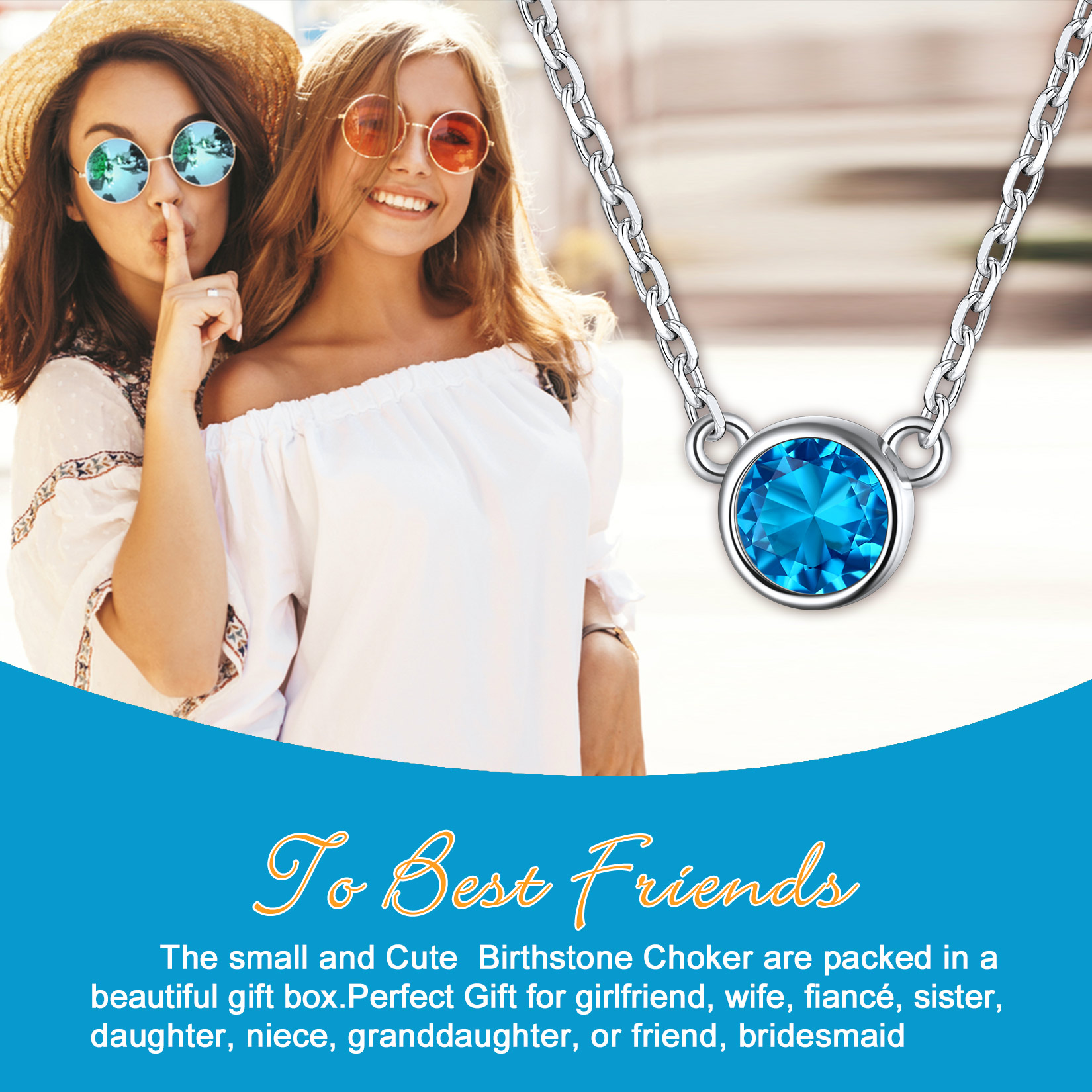 Halo Round Gem Birthstone Necklace, ChicSilver Jewelry gift Package, memorial gift