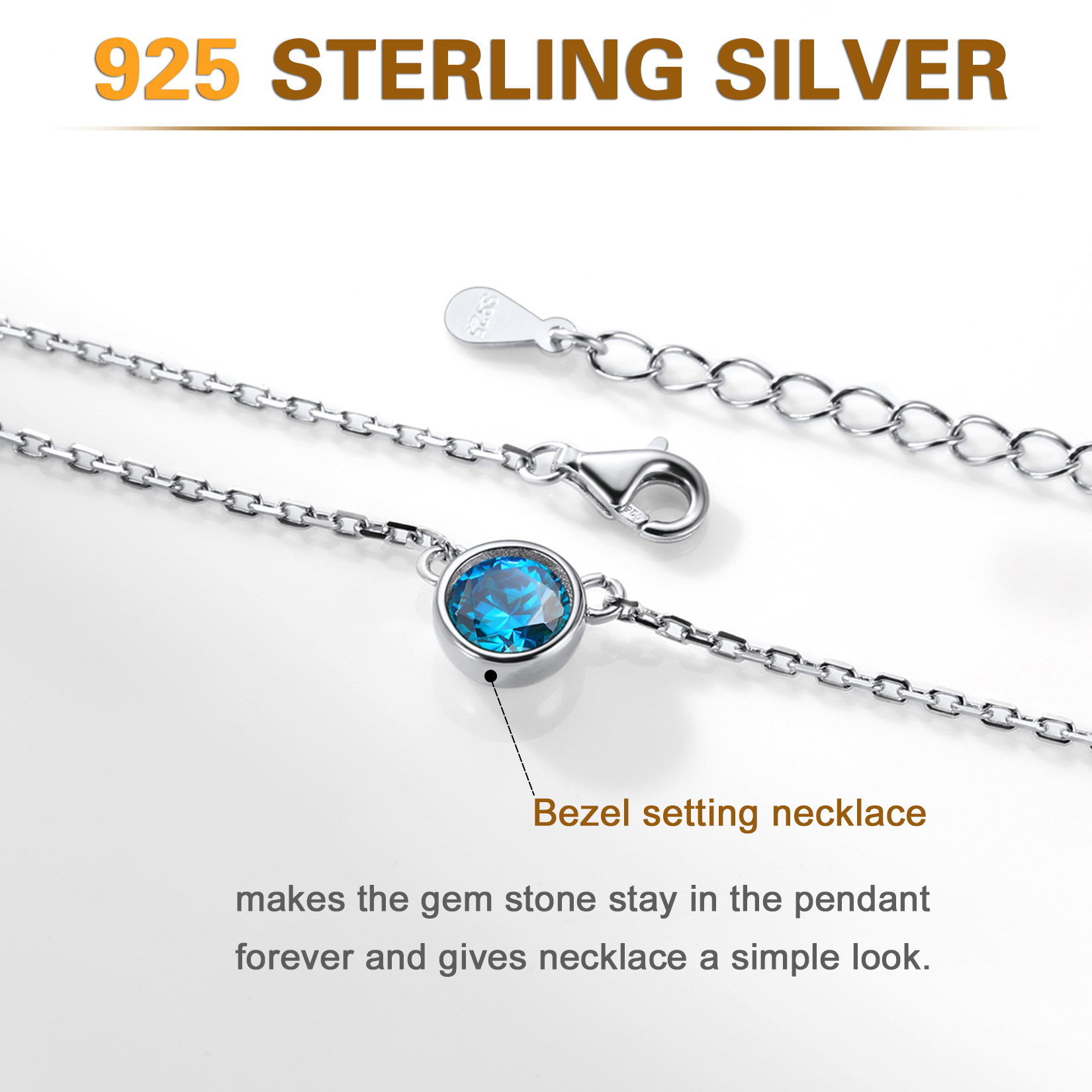Sterling Silver ChicSilver Halo Round Gem Birthstone Necklace