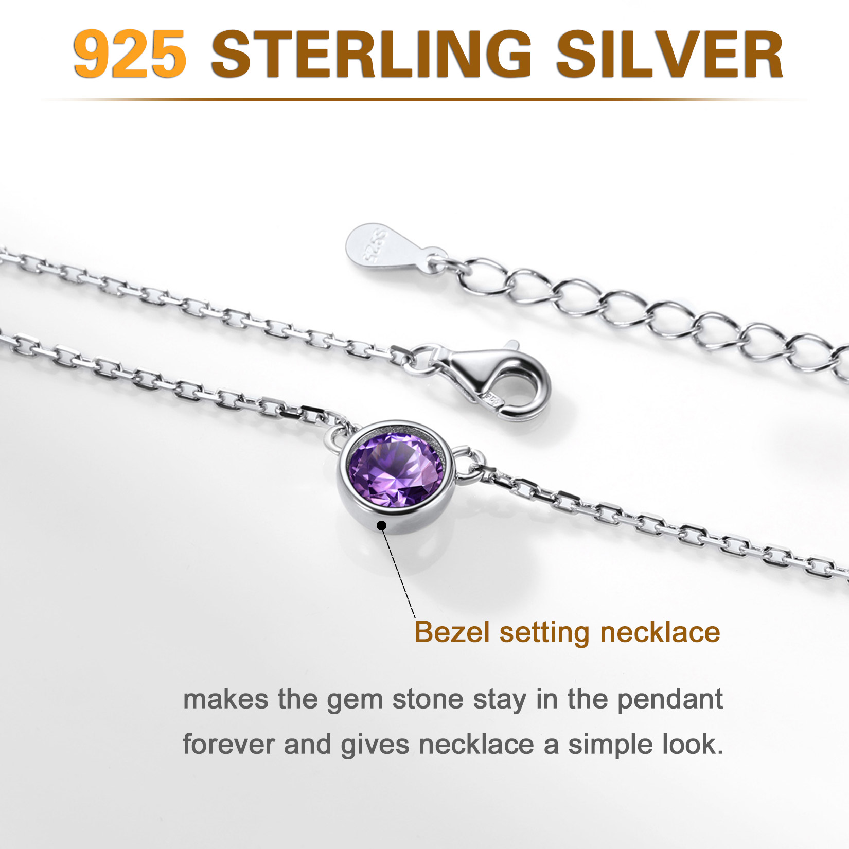 Sterling Silver ChicSilver Halo Round Gem Birthstone Necklace