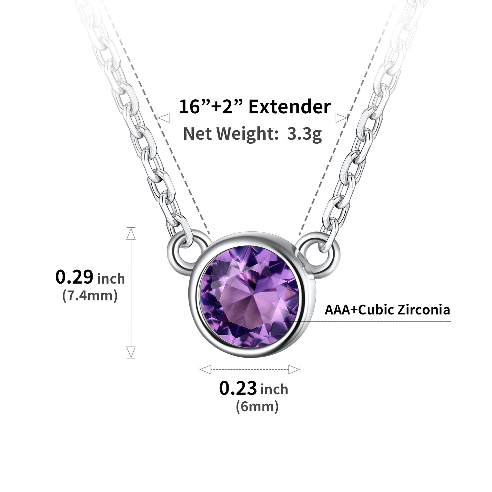 Sterling Silver ChicSilver Halo Round Gem Birthstone Necklace Details: Dimensions, Hypoallergenic, Lobster-Claw-Clasps