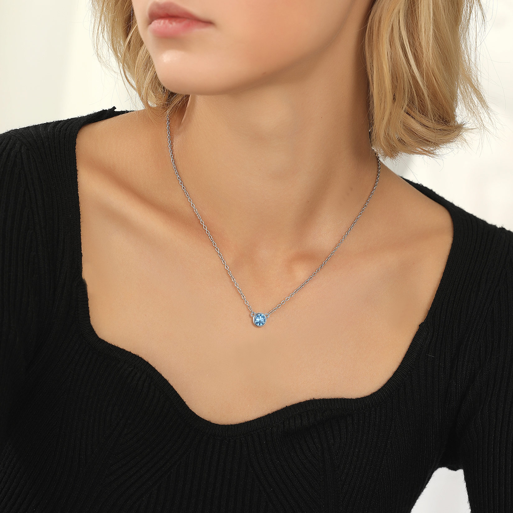 Halo Round Gem Birthstone Necklace for Women, Ladies, Mother, Friends, girlfriend