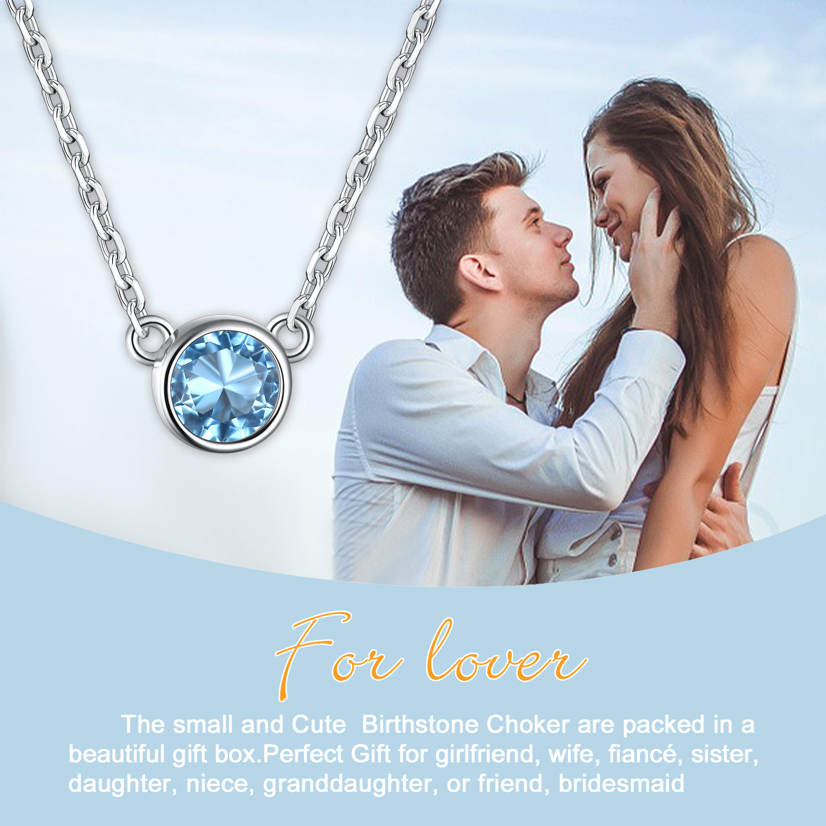 Halo Round Gem Birthstone Necklace, ChicSilver Jewelry gift Package, memorial gift
