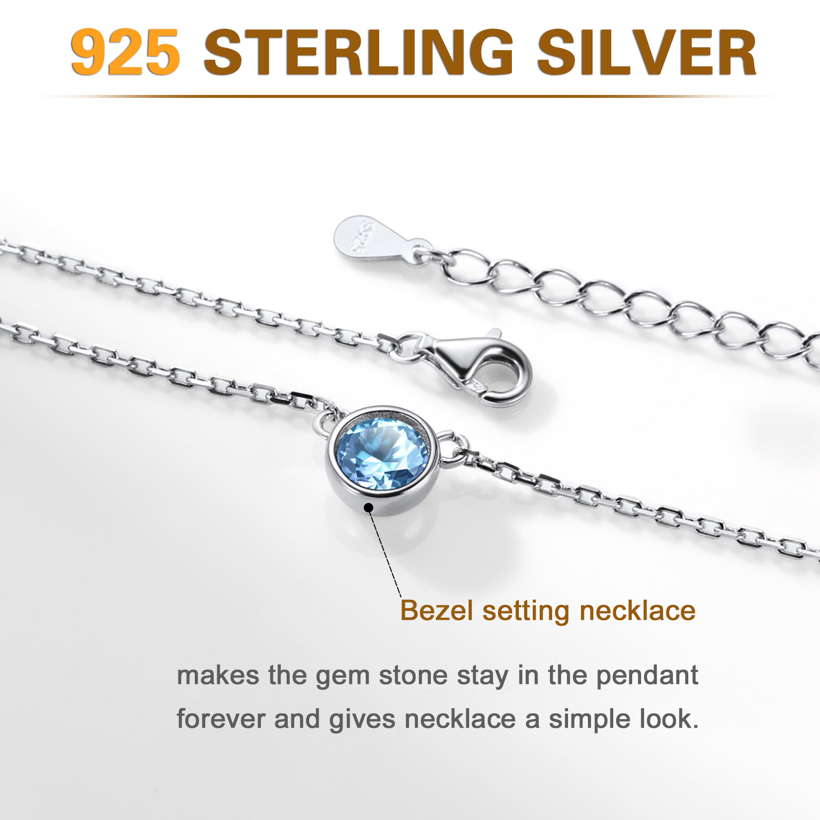 Sterling Silver ChicSilver Halo Round Gem Birthstone Necklace