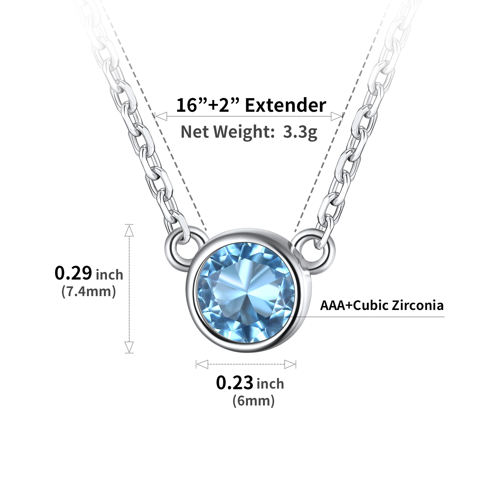 Sterling Silver ChicSilver Halo Round Gem Birthstone Necklace Details: Dimensions, Hypoallergenic, Lobster-Claw-Clasps