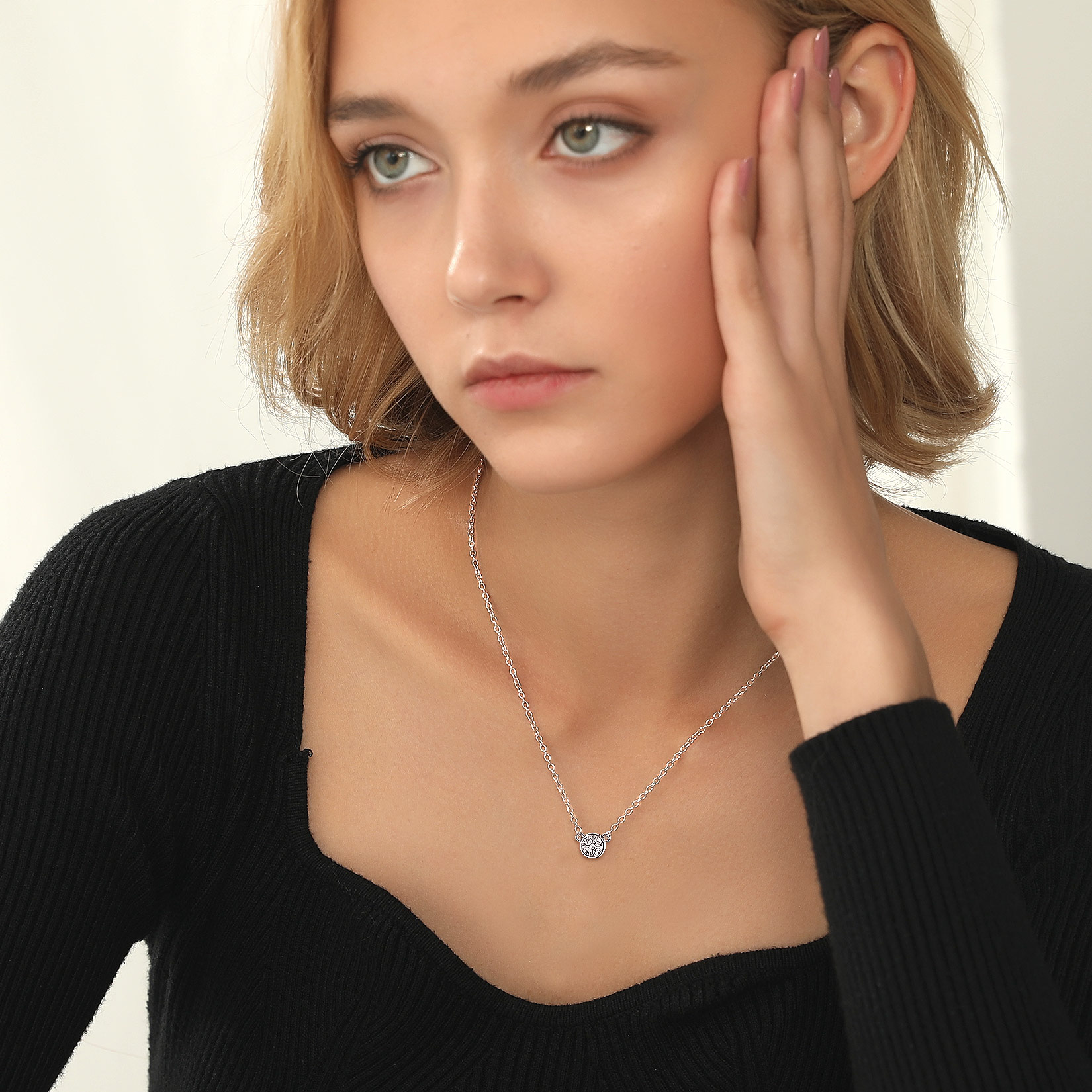 Halo Round Gem Birthstone Necklace for Women, Ladies, Mother, Friends, girlfriend