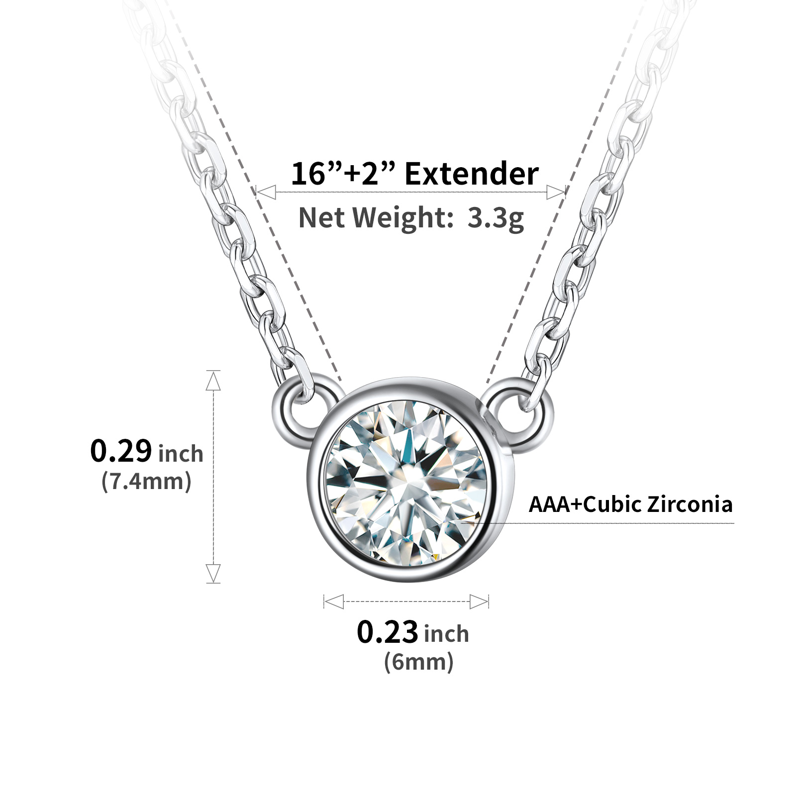Sterling Silver ChicSilver Halo Round Gem Birthstone Necklace Details: Dimensions, Hypoallergenic, Lobster-Claw-Clasps