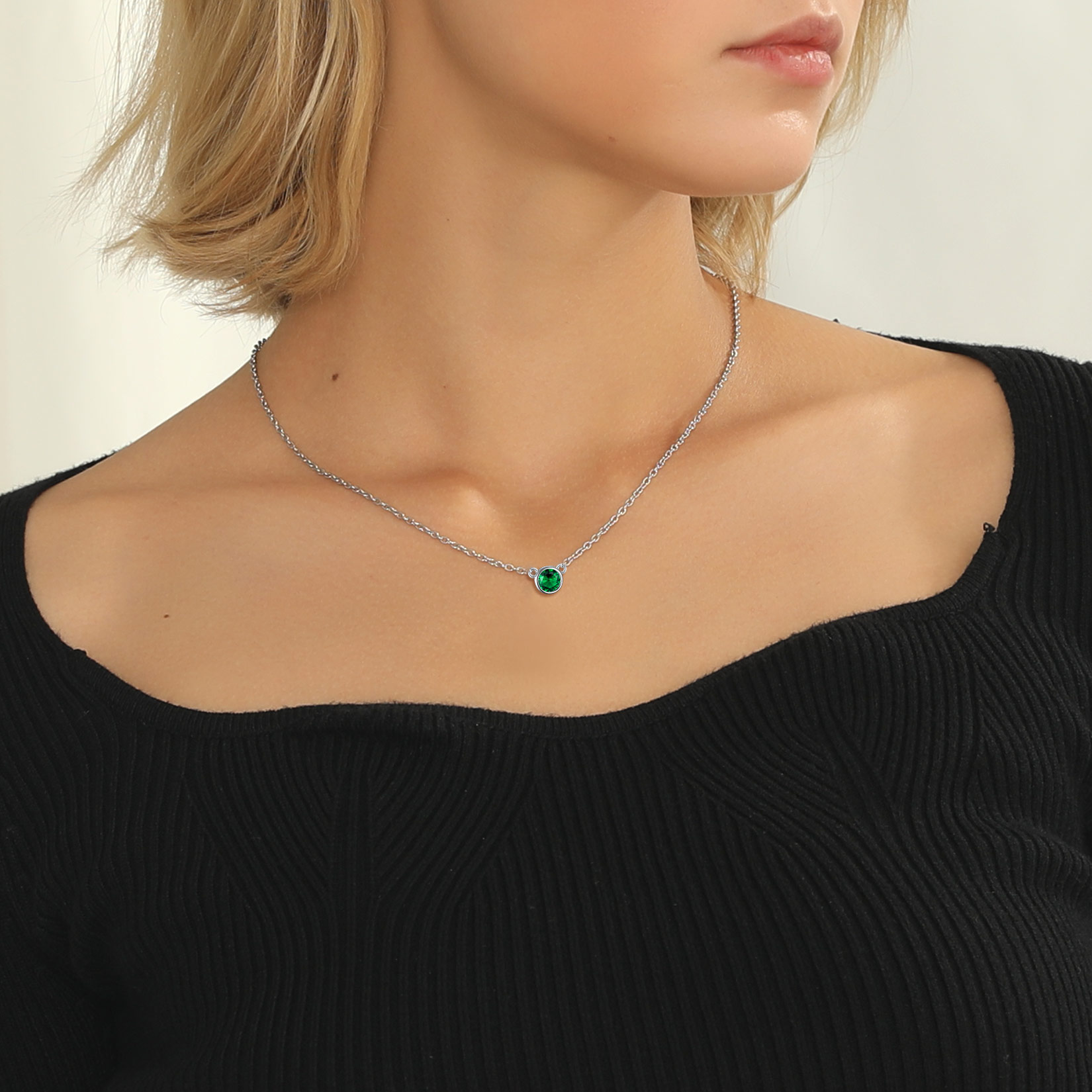 Halo Round Gem Birthstone Necklace for Women, Ladies, Mother, Friends, girlfriend