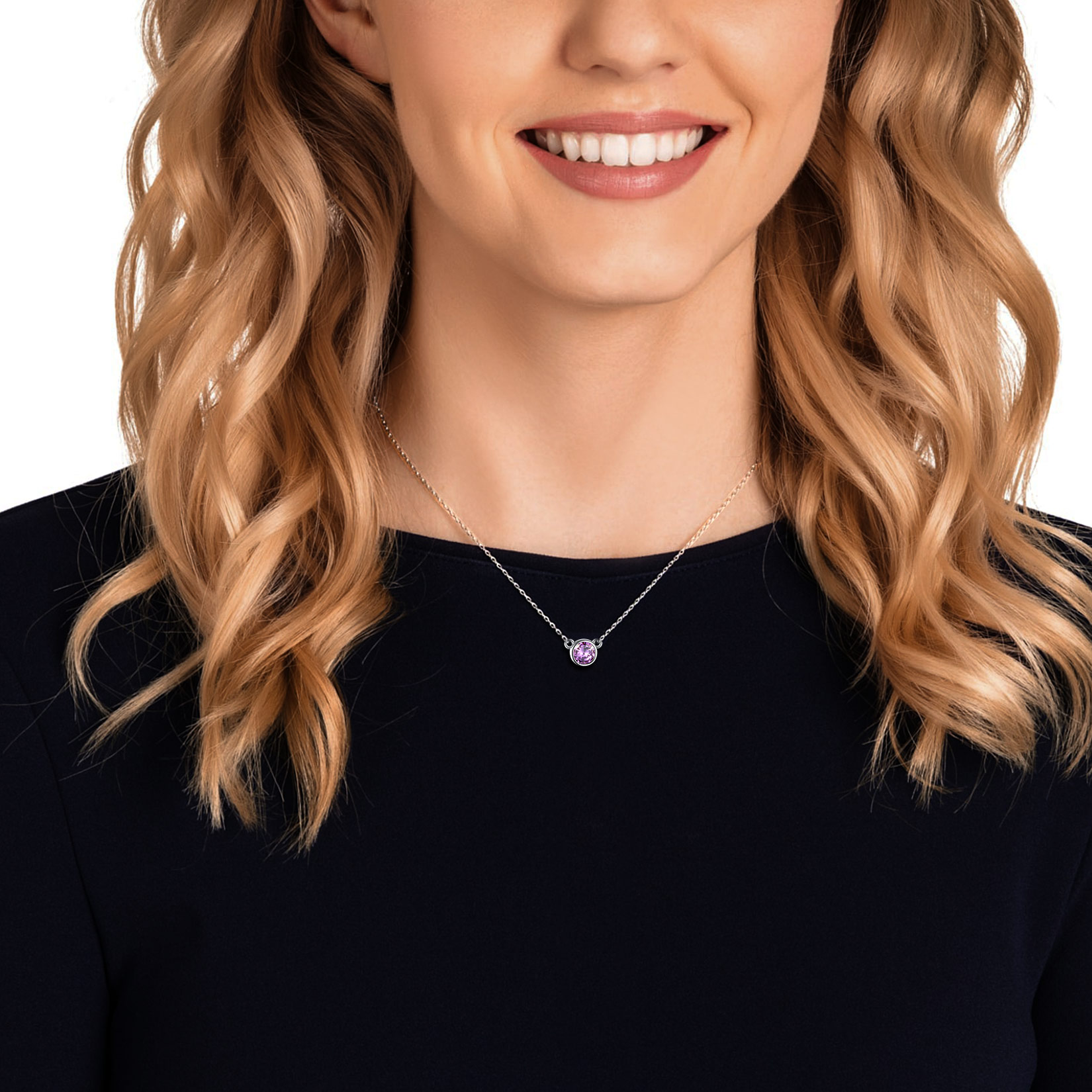 Halo Round Gem Birthstone Necklace for Women, Ladies, Mother, Friends, girlfriend