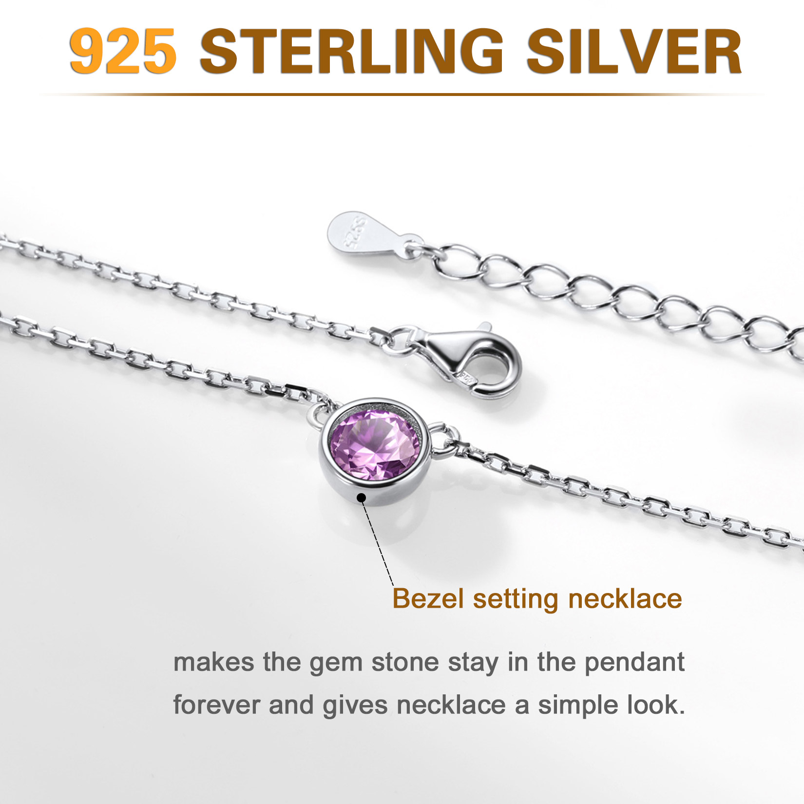 Sterling Silver ChicSilver Halo Round Gem Birthstone Necklace